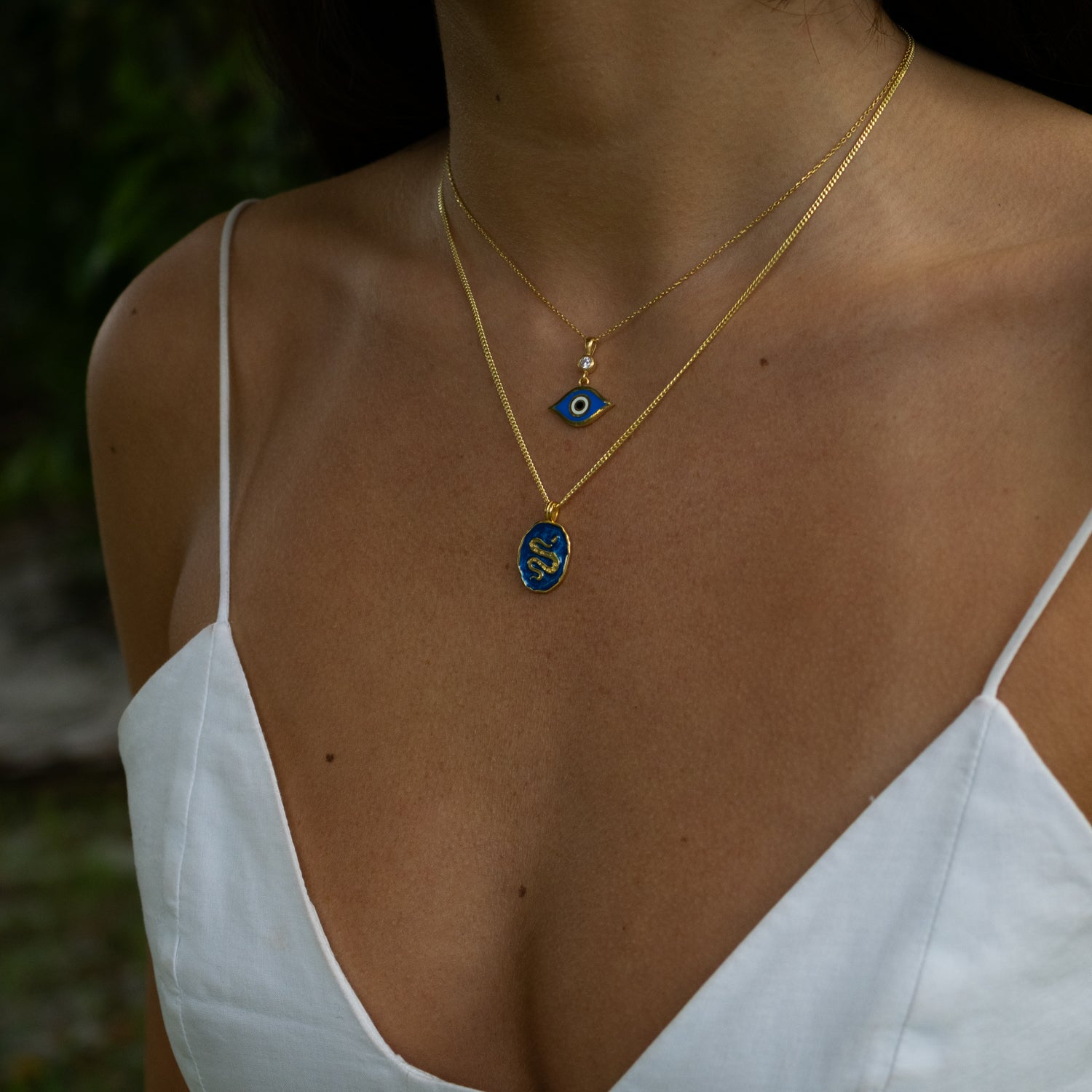 Celestial Protection Deep Blue Evil Eye Gold Necklace