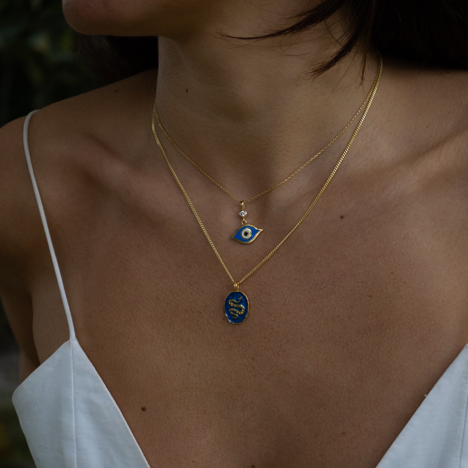 Celestial Protection Deep Blue Evil Eye Gold Necklace