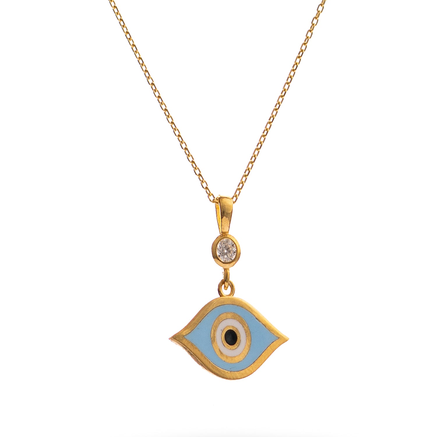 Celestial Protection Light Blue Evil Eye Gold Necklace