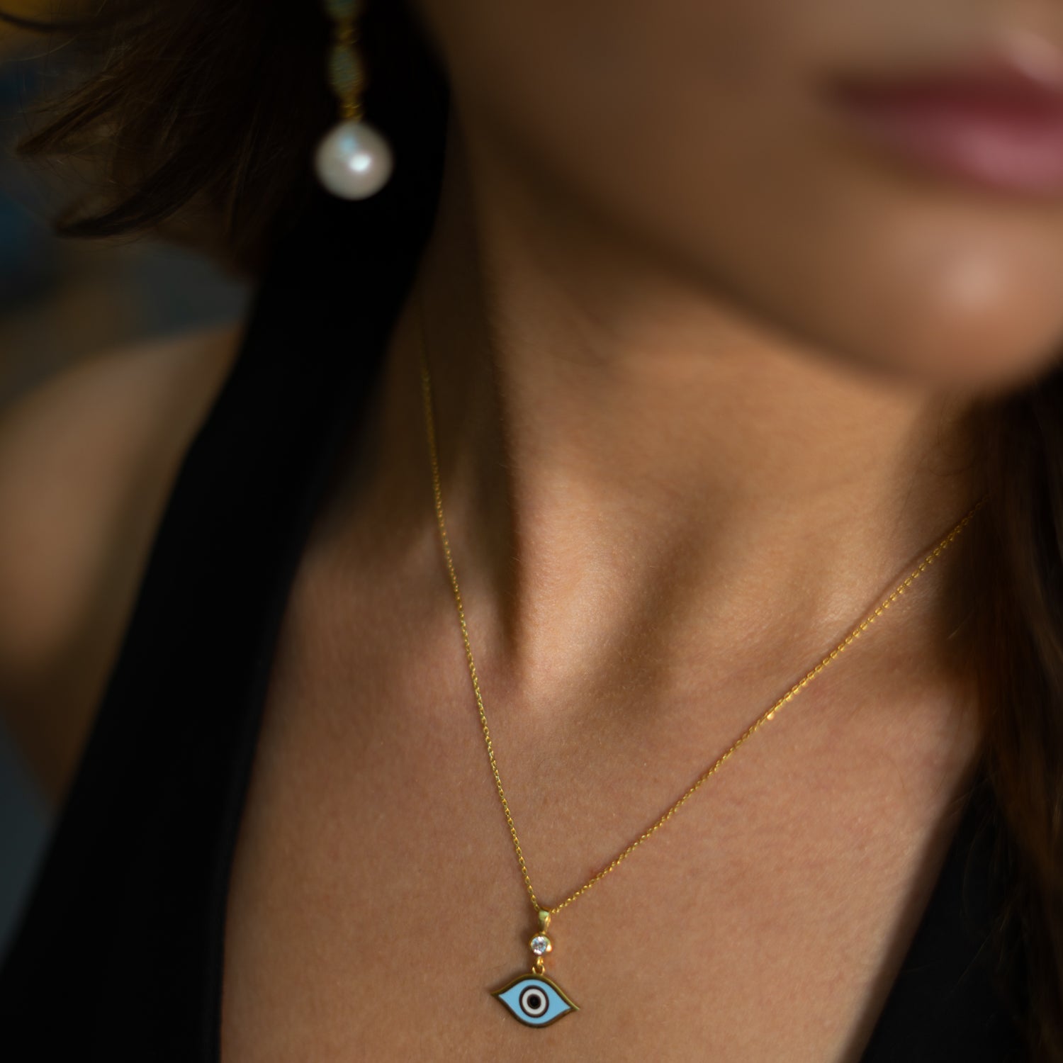 Celestial Protection Light Blue Evil Eye Gold Necklace