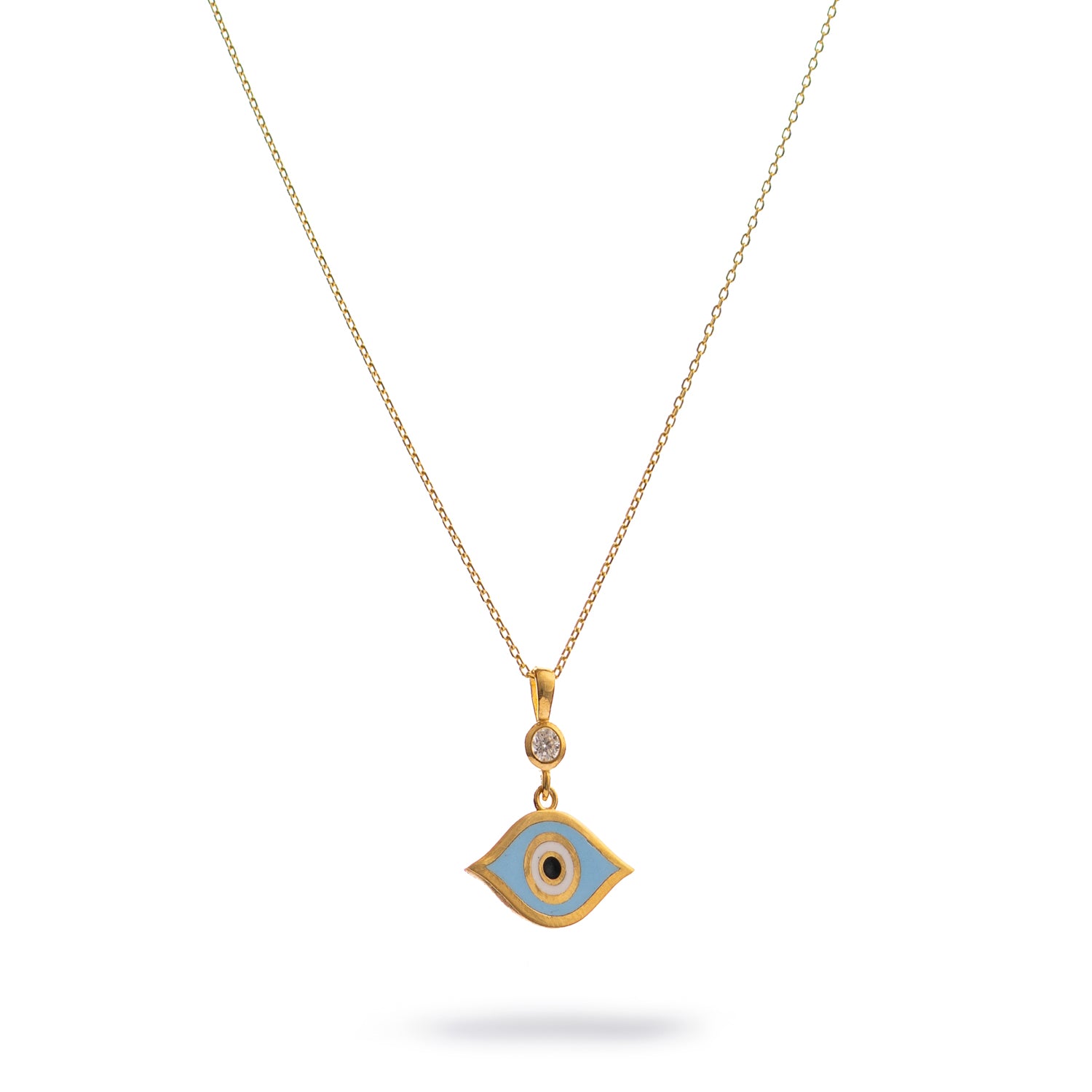 Celestial Protection Light Blue Evil Eye Gold Necklace