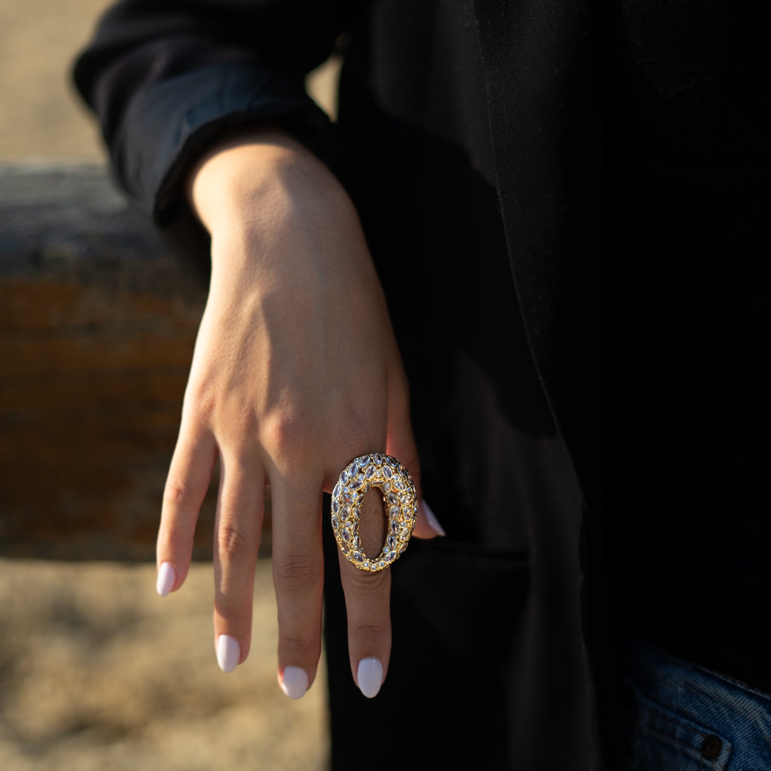 Celestial Radiance Swarovski Crystal Chunky Adjustable Ring