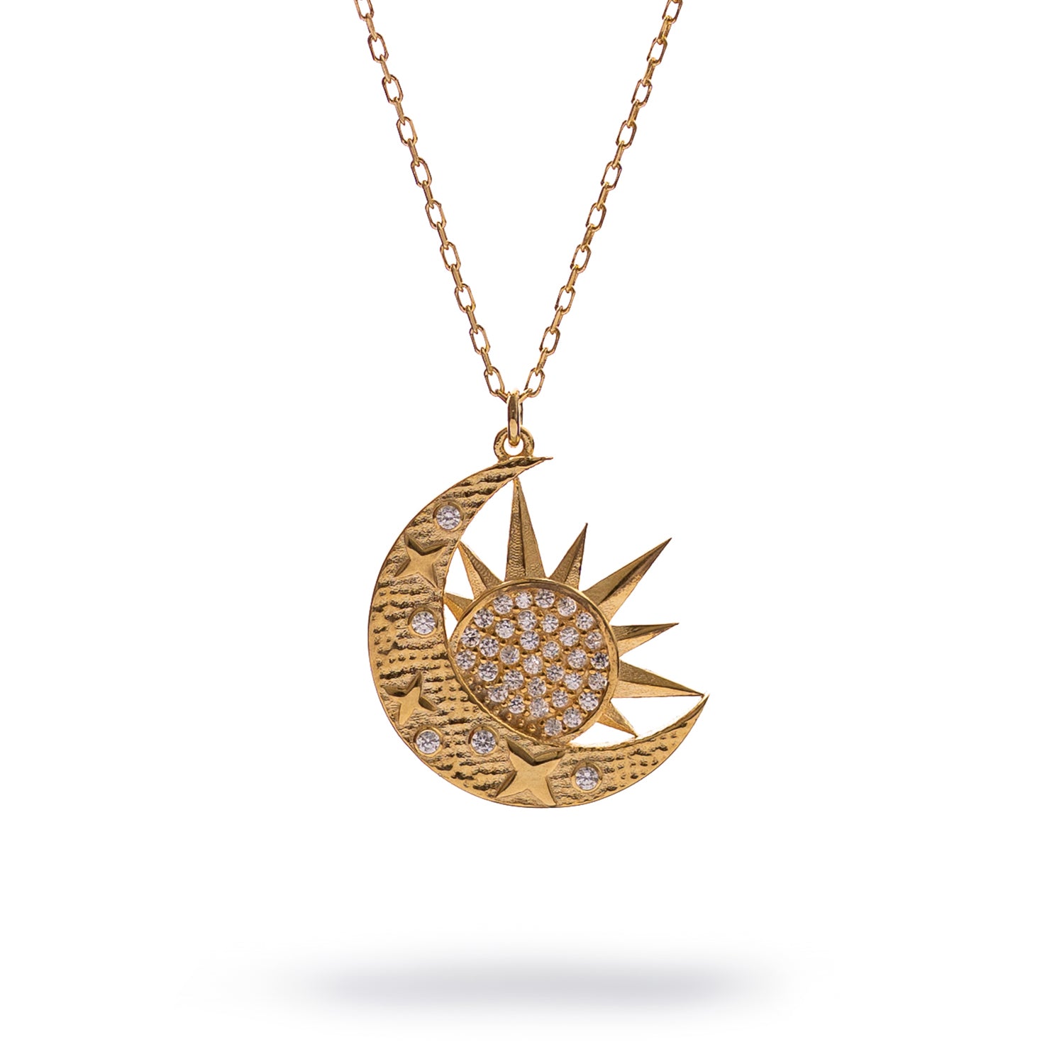 Celestial Sun & Moon Diamond Gold Necklace