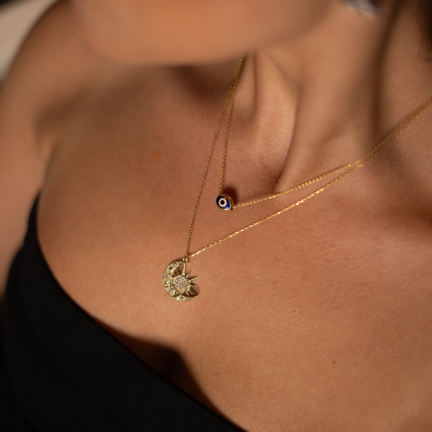 Celestial Sun & Moon Diamond Gold Necklace