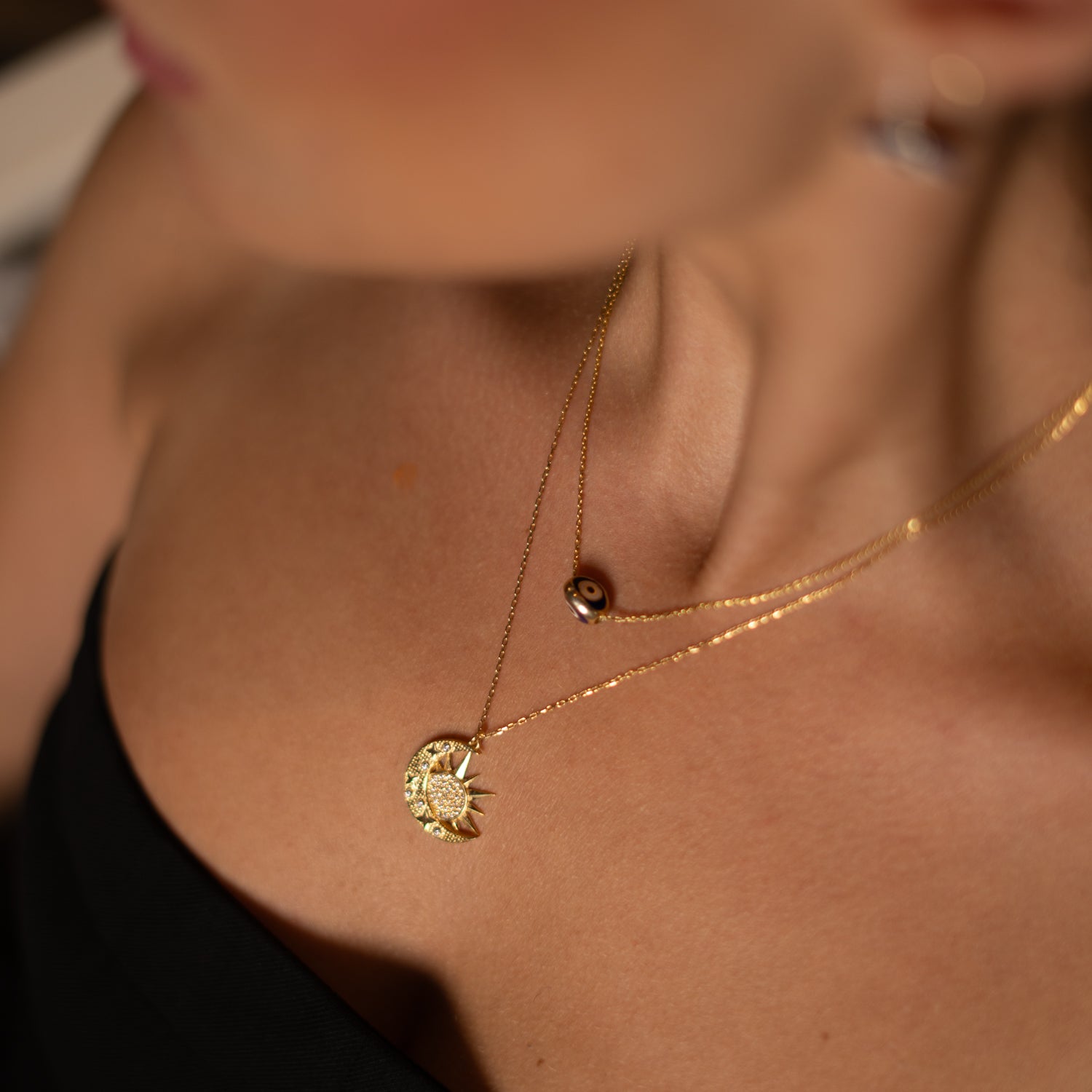 Celestial Sun & Moon Diamond Gold Necklace