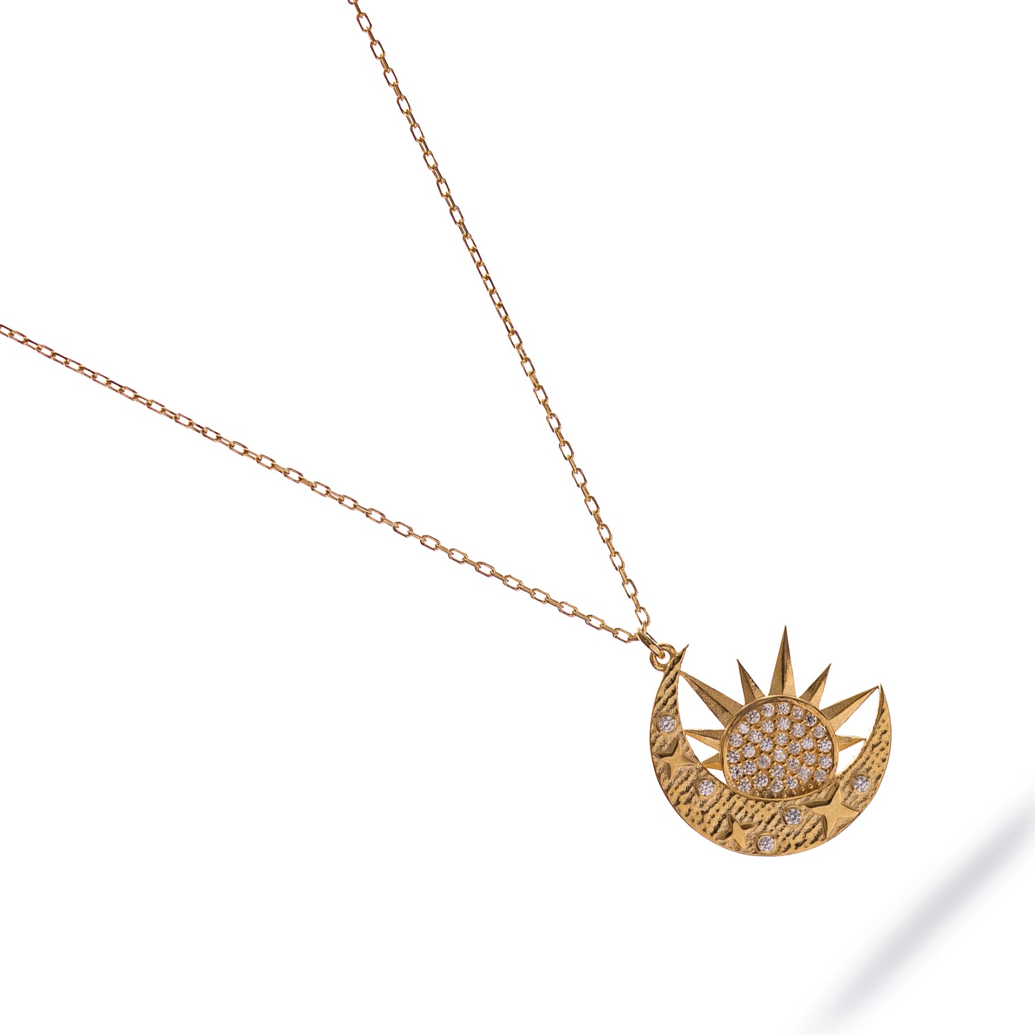 Celestial Sun & Moon Diamond Gold Necklace