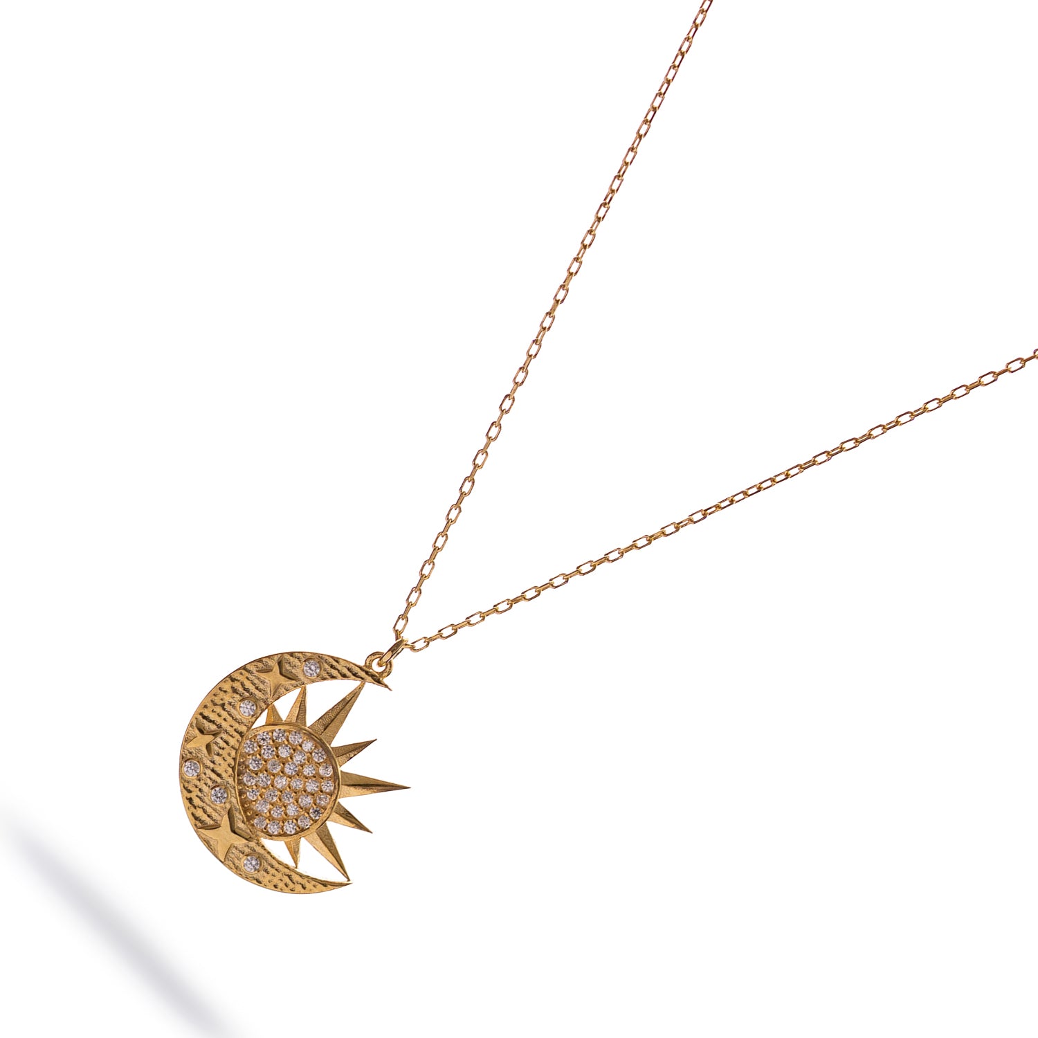 Celestial Sun & Moon Diamond Gold Necklace