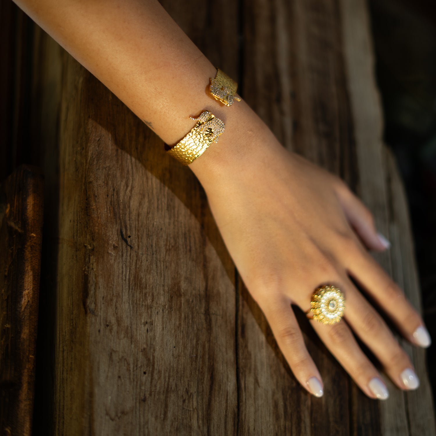 Celestial Sunburst Gold Adjustable Ring