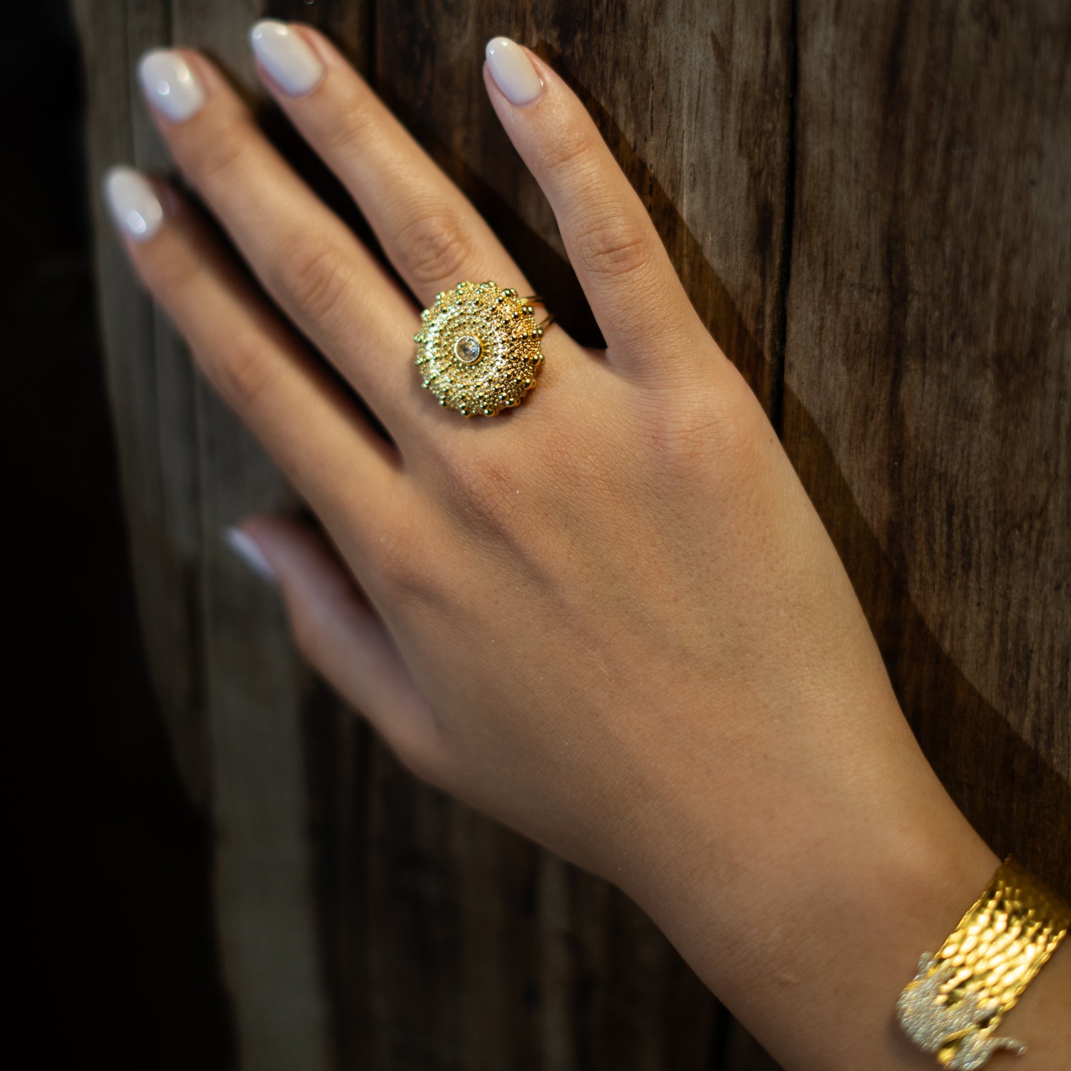 Celestial Sunburst Gold Adjustable Ring