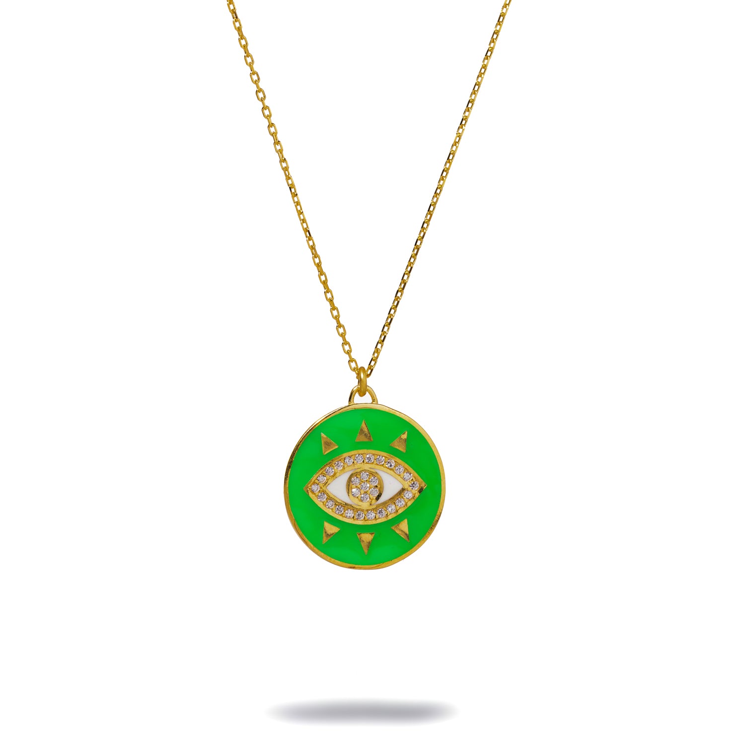 18K Gold-Plated Evil Eye Necklace with Neon Green Enamel and Diamonds for a Playful, Spiritual Accessory