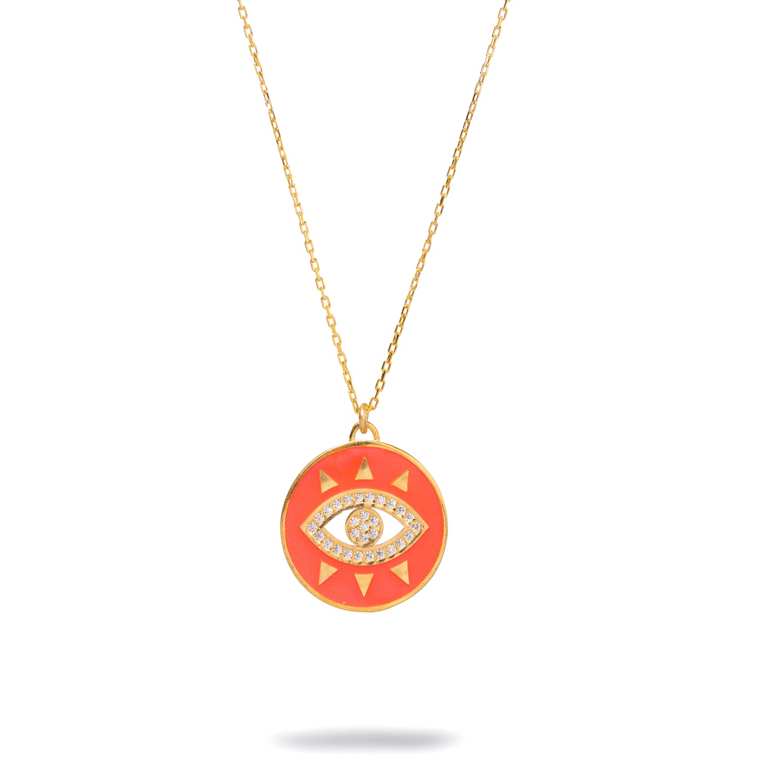 18K Gold-Plated Necklace with Pink Evil Eye Pendant and Diamonds for a Playful and Spiritual Look