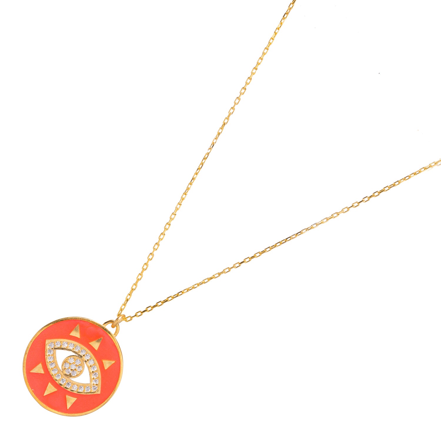 18K Gold-Plated Necklace with Neon Pink Evil Eye Pendant and Diamonds for Joy and Spiritual Guidance