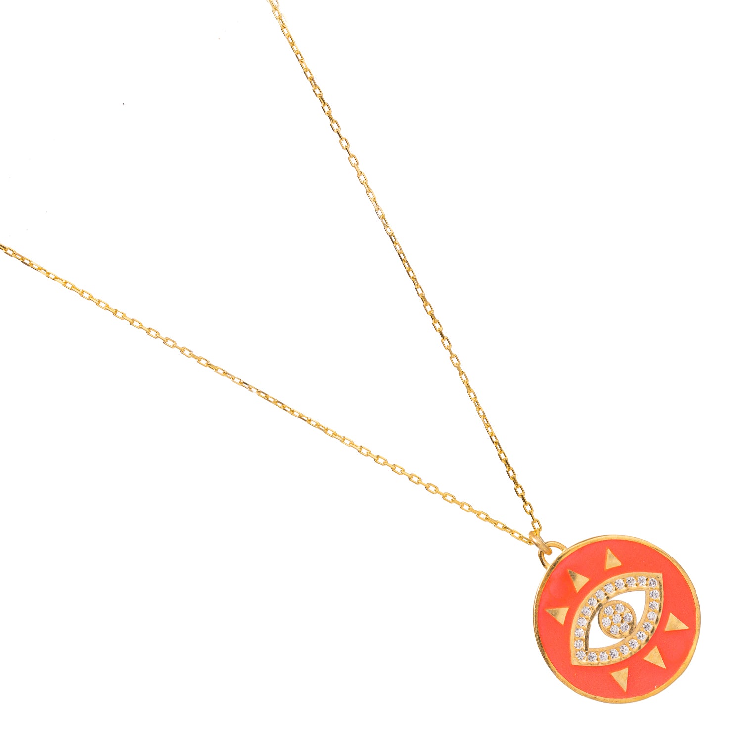 Gold Vermeil Necklace with Evil Eye Pendant and Neon Pink Enamel for Luck and Elegant Protection
