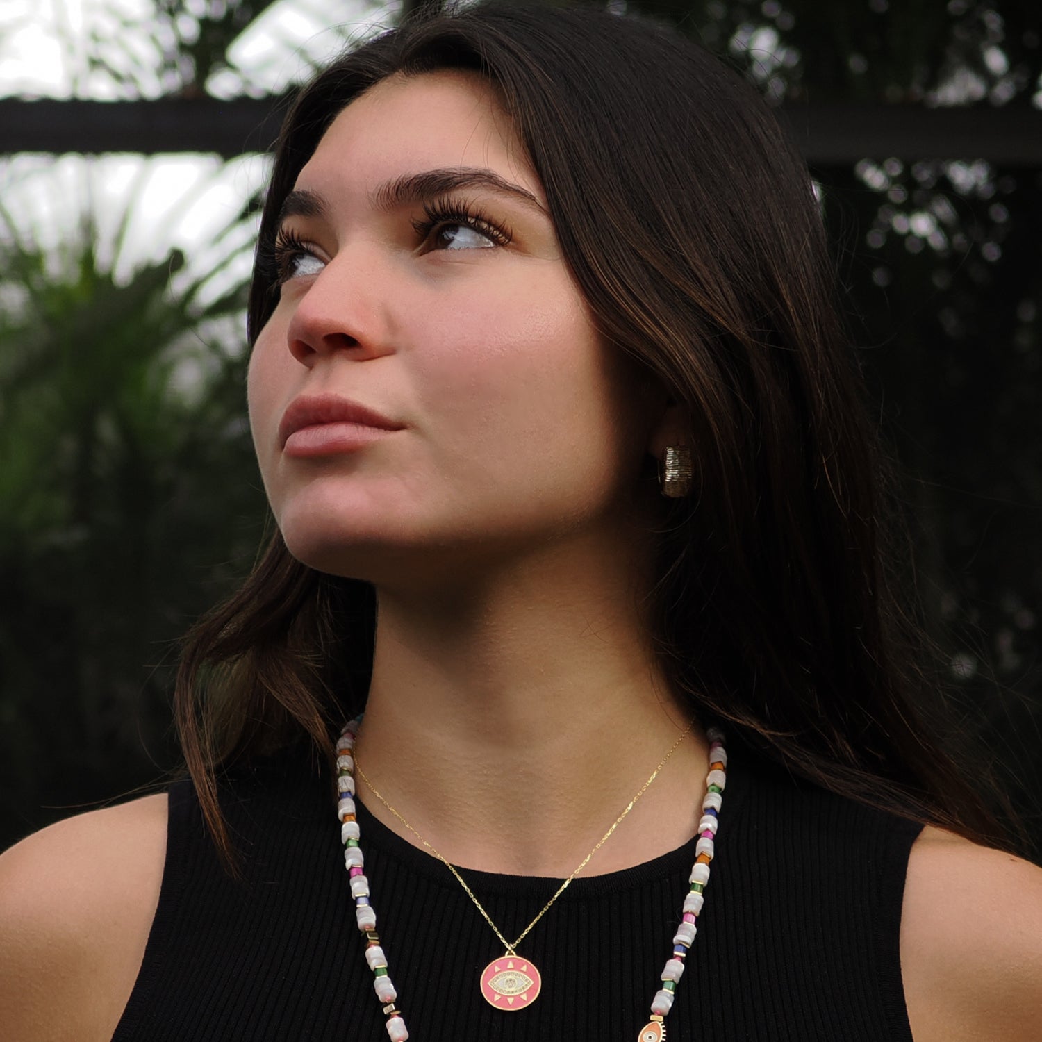 Handmade 18K Gold Necklace with Evil Eye Pendant and Neon Pink Enamel for a Chic, Spiritual Look