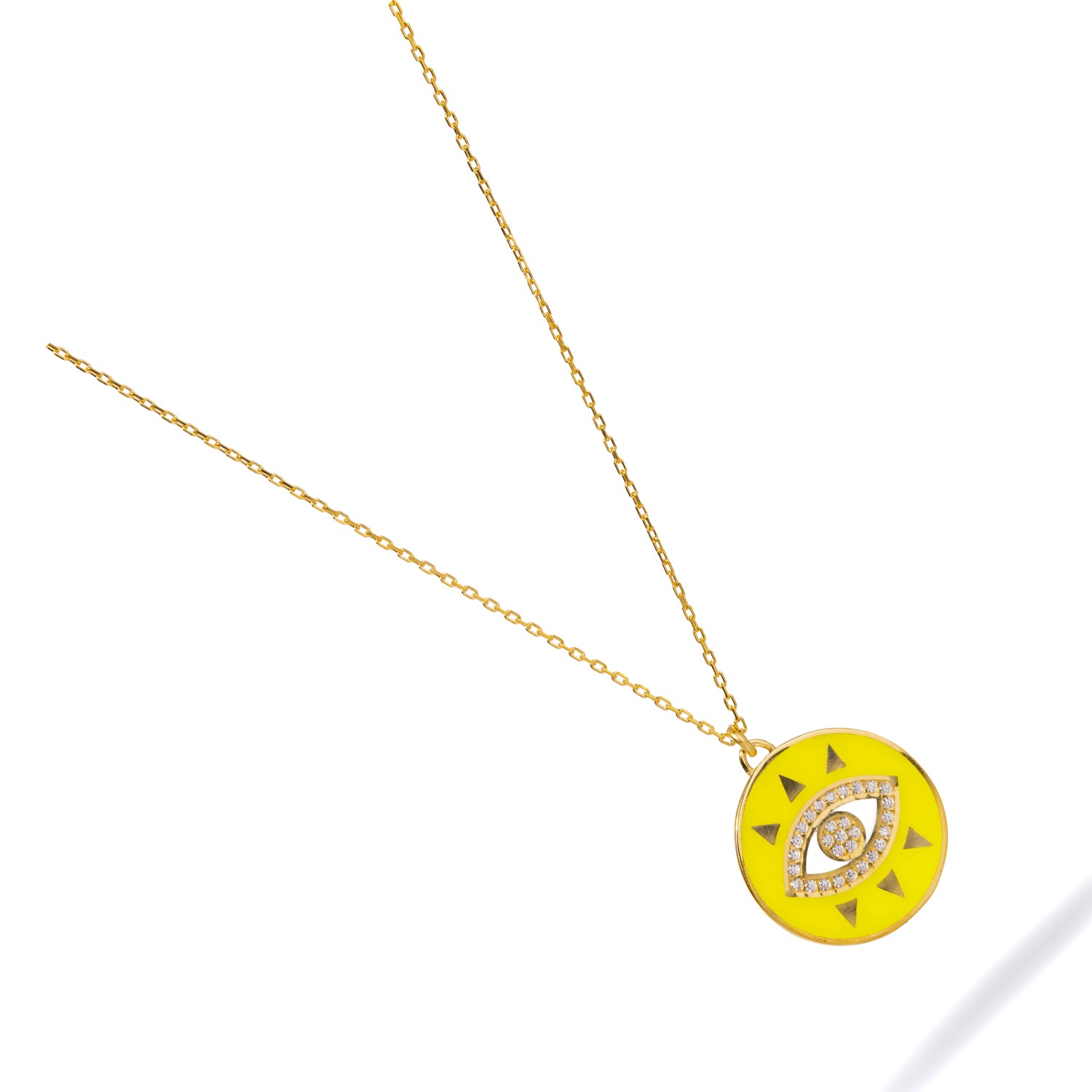18K Gold-Plated Necklace with Neon Yellow Evil Eye Pendant and Sparkling Diamonds for a Playful, Luxurious Accessory