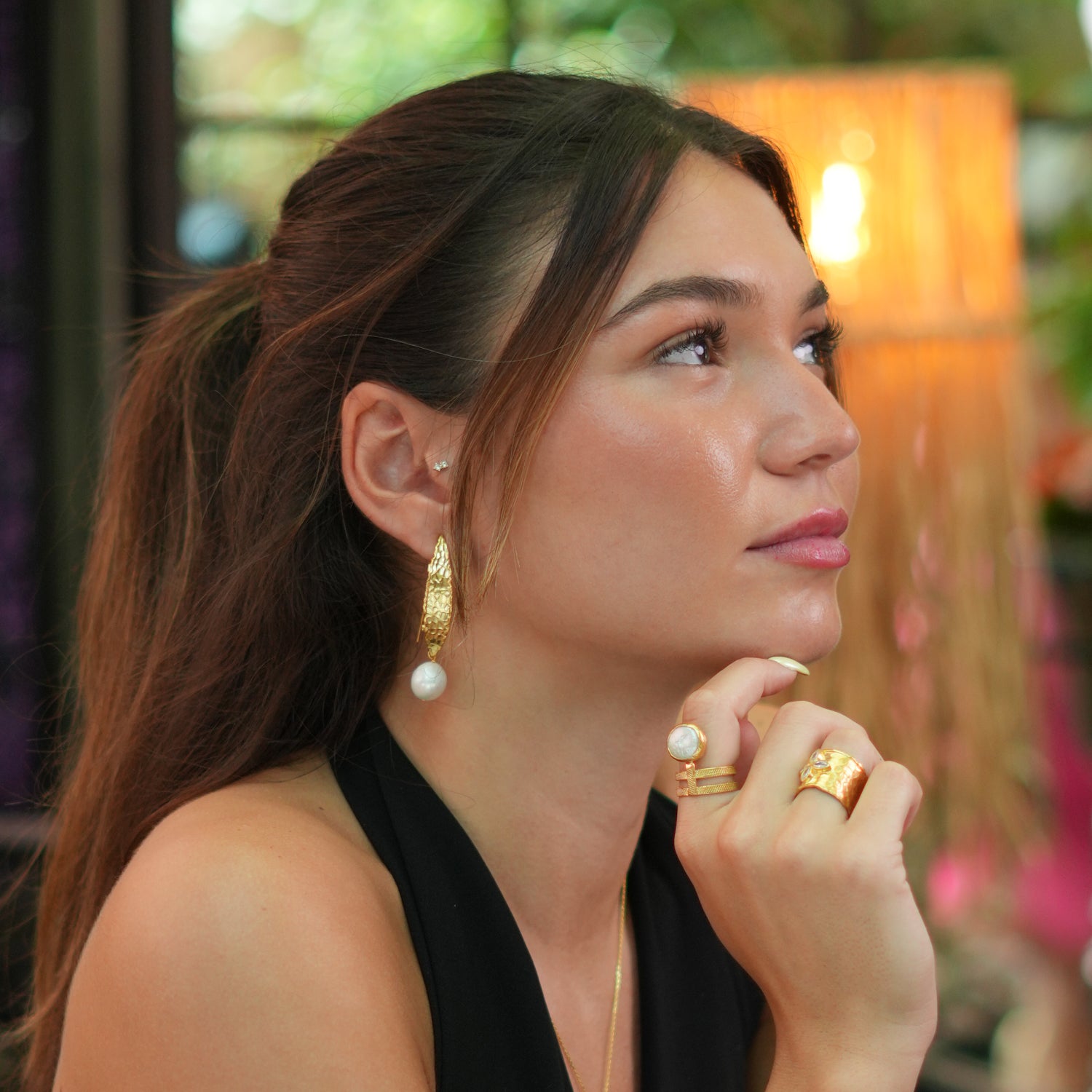 Bold 24K Gold Hook Earrings with Baroque Pearl Drop for Effortless Elegance