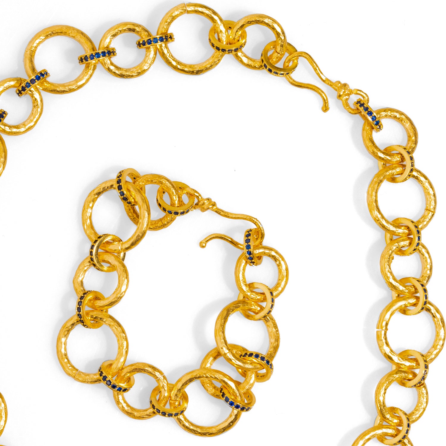 Elegant Chunky Link Chain Necklace and Bracelet Set with Sapphire Stones for Special Occasions