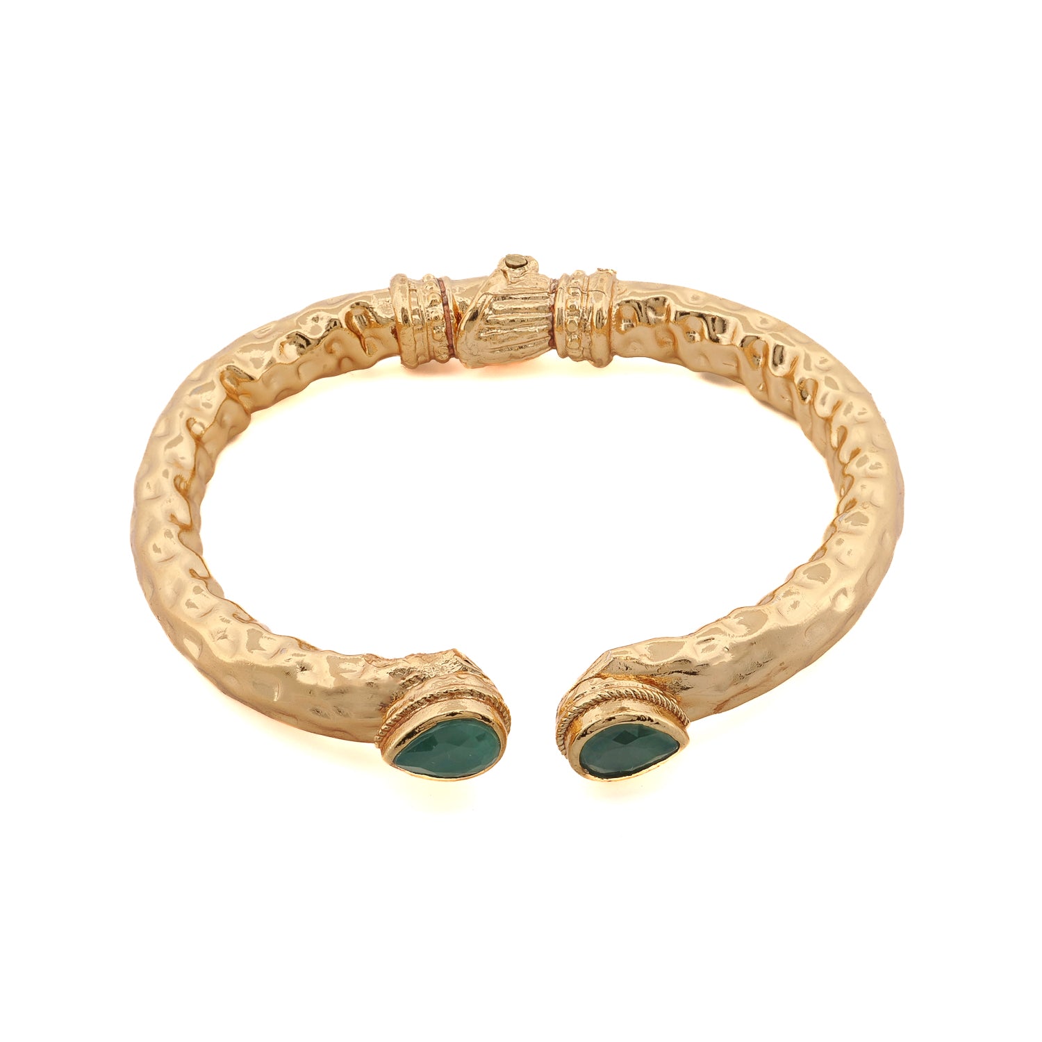 Cleopatra Emerald Stone & Gold Cuff Chunky Bracelet