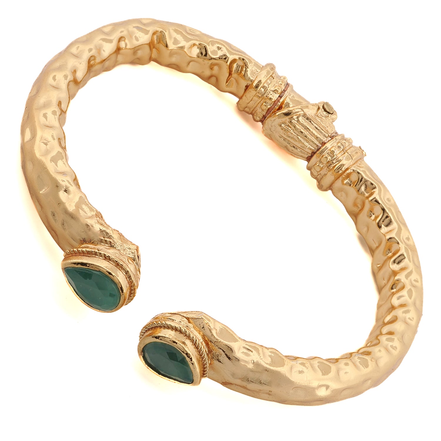 Cleopatra Emerald Stone & Gold Cuff Chunky Bracelet