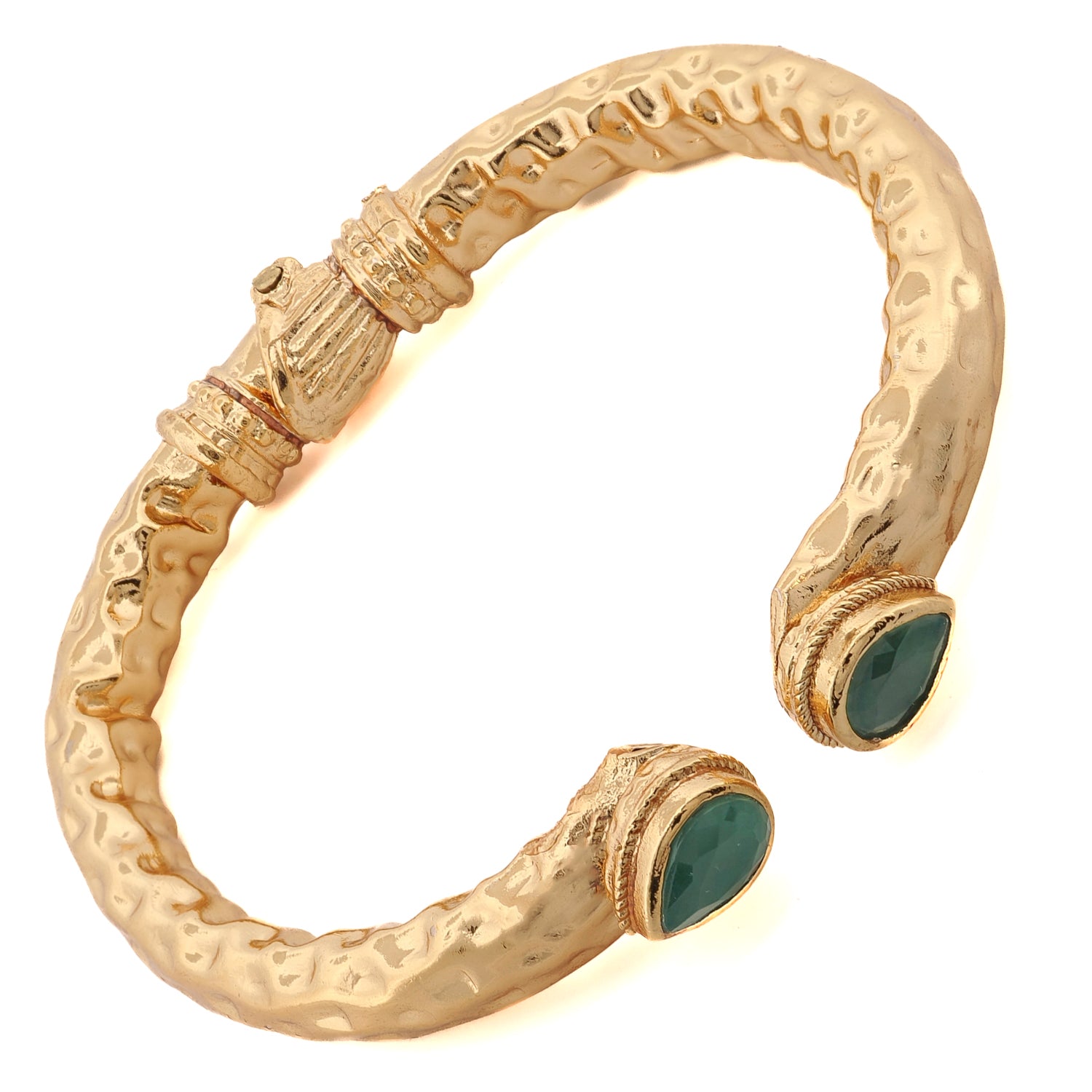 Cleopatra Emerald Stone & Gold Cuff Chunky Bracelet
