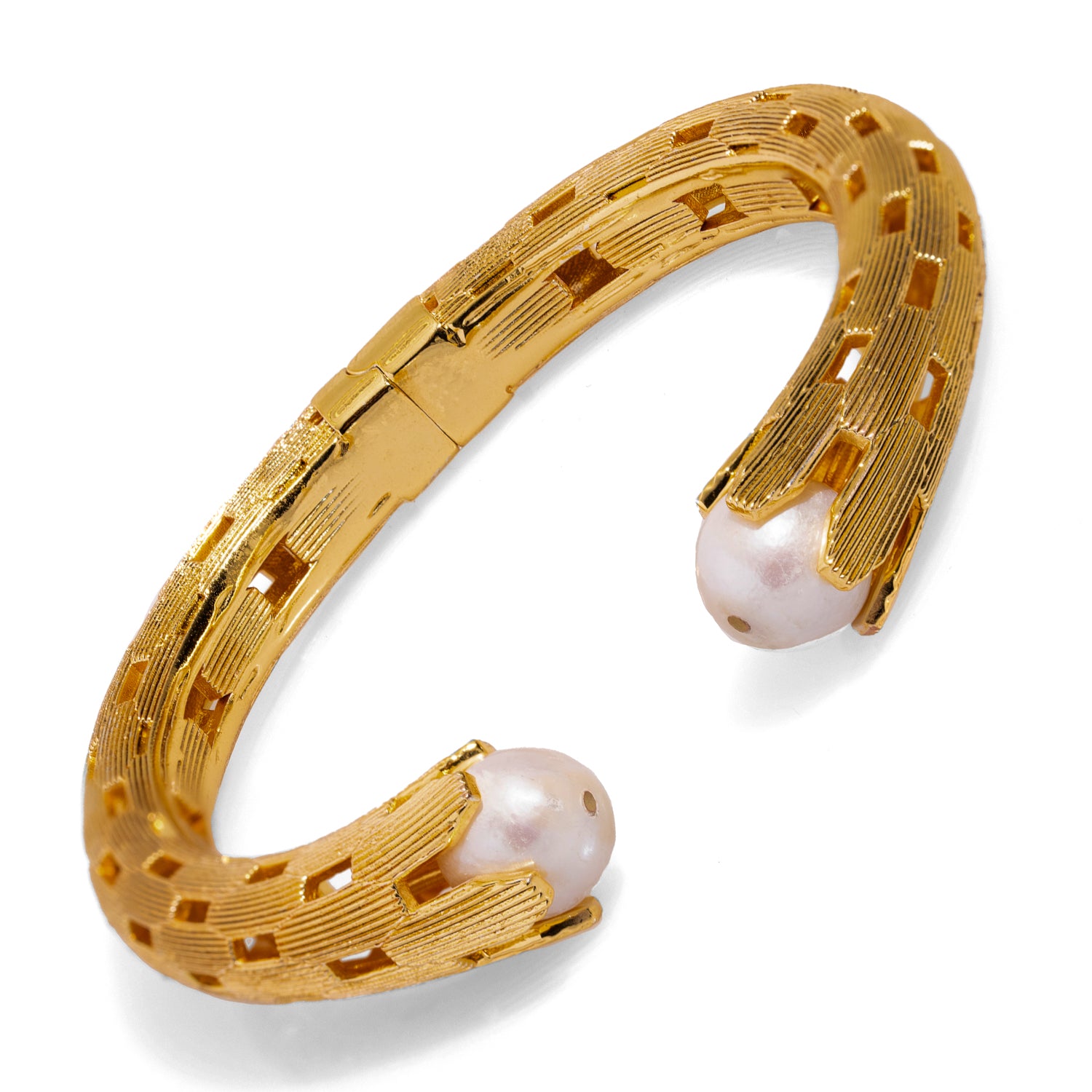 24K Gold Cuff Bracelet with Pearl Stones for a Unique, Sophisticated Fashion Accessory