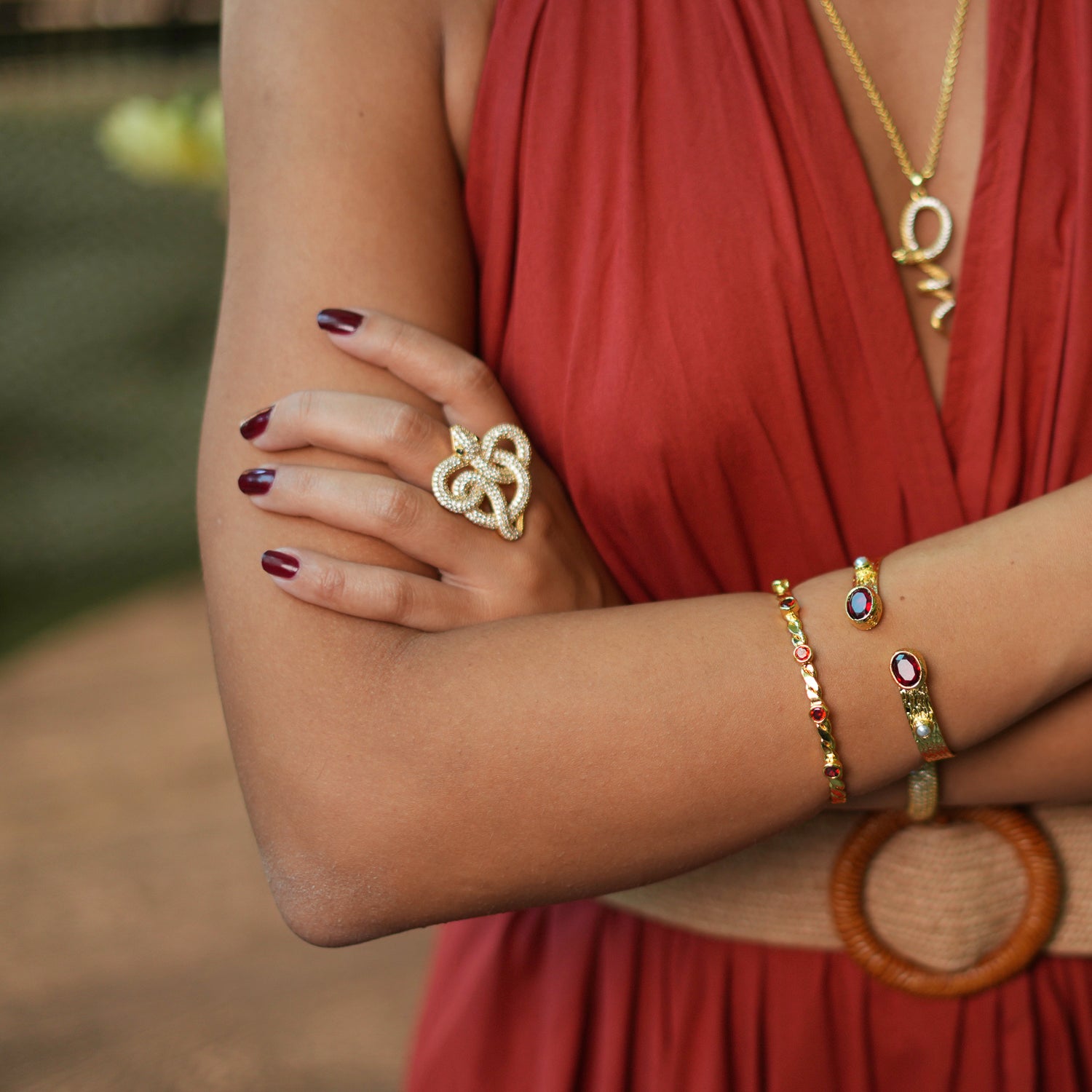 Ruby and Pearl Gold Cuff Bracelet for a Bold, Regal Fashion Statement