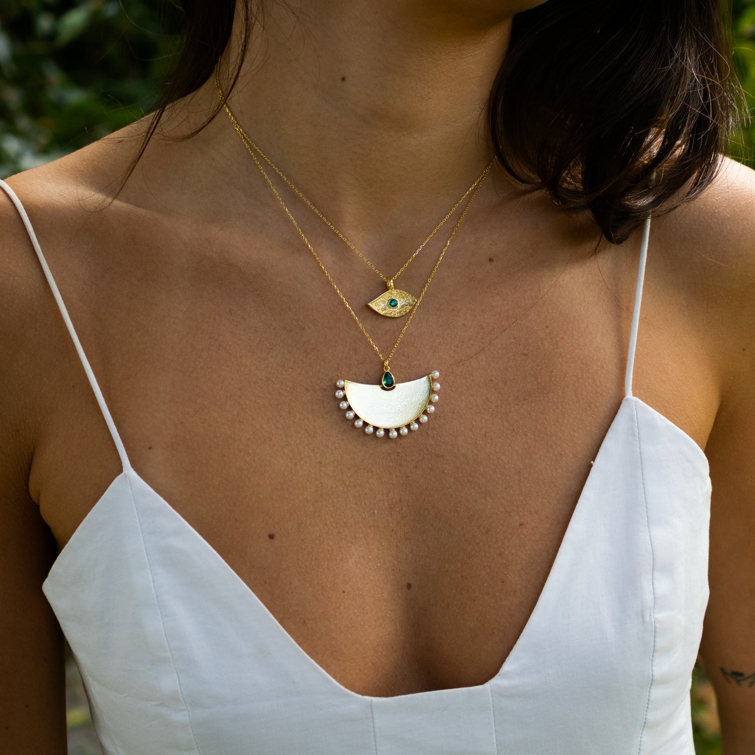 Cleopatra’s Emerald Guardian Eye Necklace