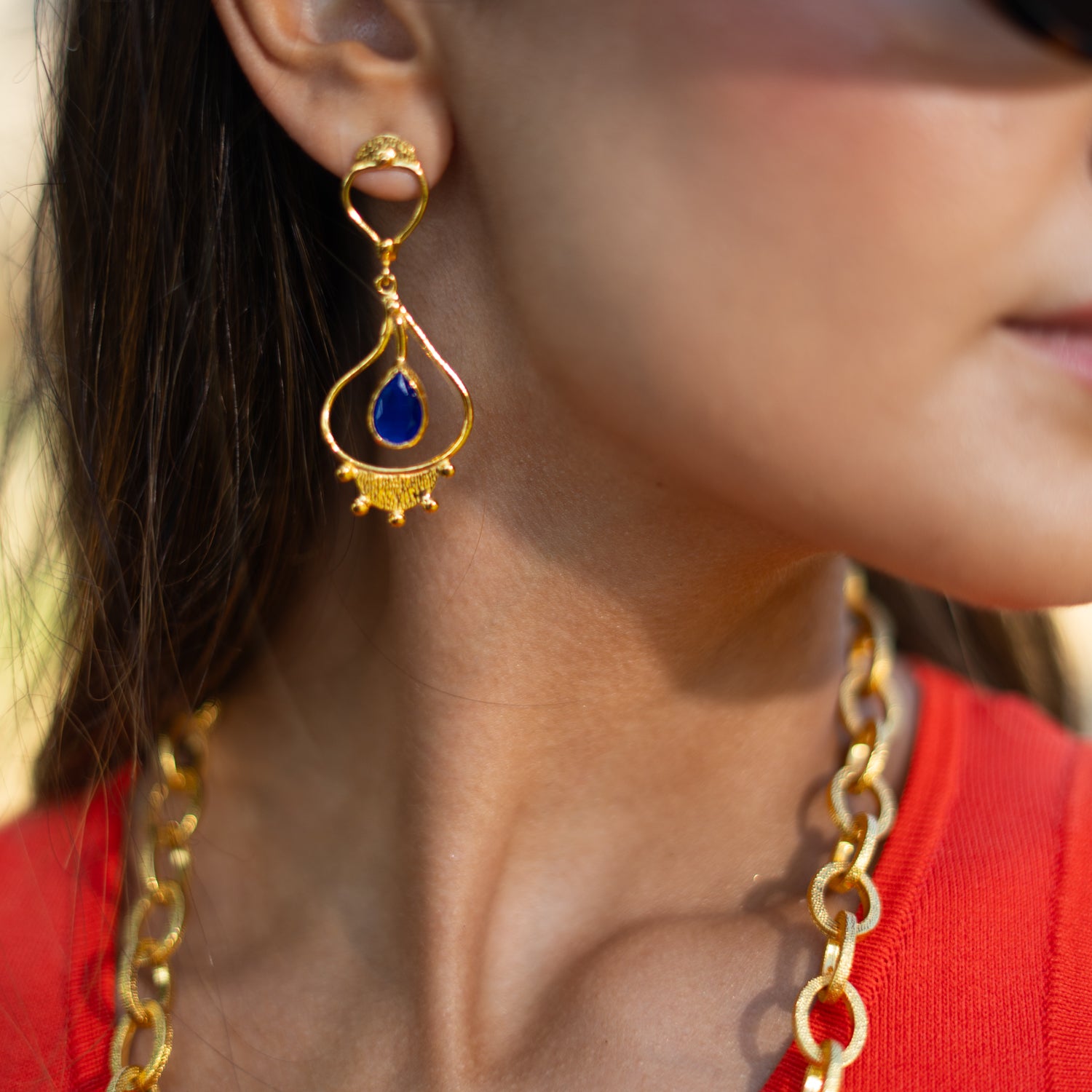 Cleopatra’s Sapphire Tears Gold Earrings