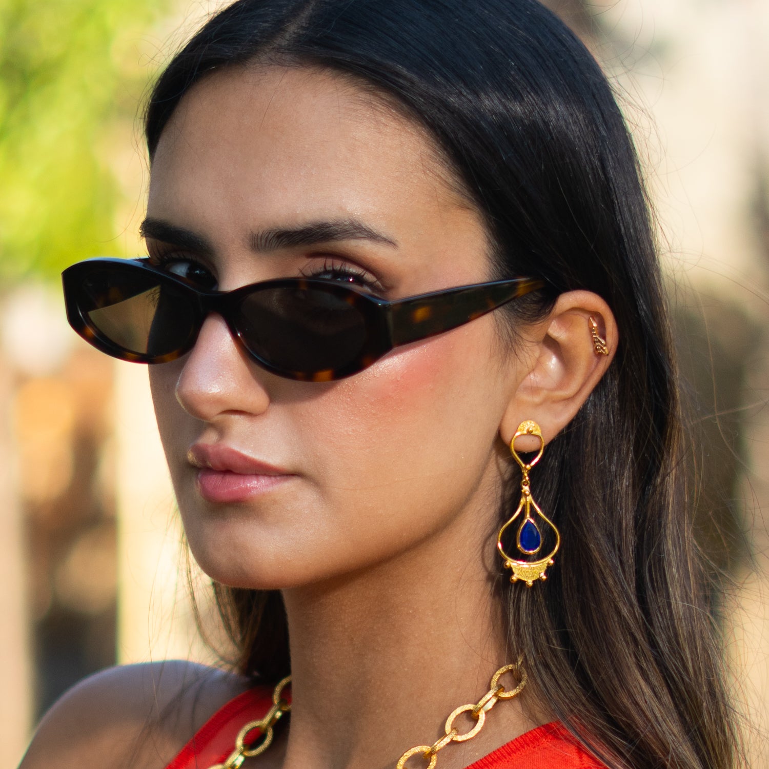 Cleopatra’s Sapphire Tears Gold Earrings