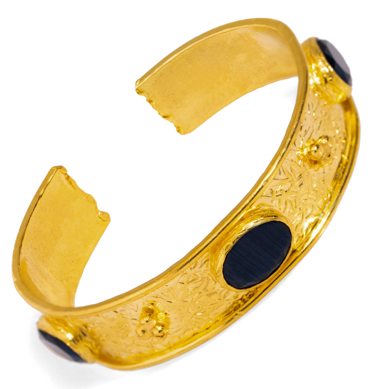 Handmade 24K Gold Cuff with Sapphire Gemstones for a Unique, Elegant Fashion Statement