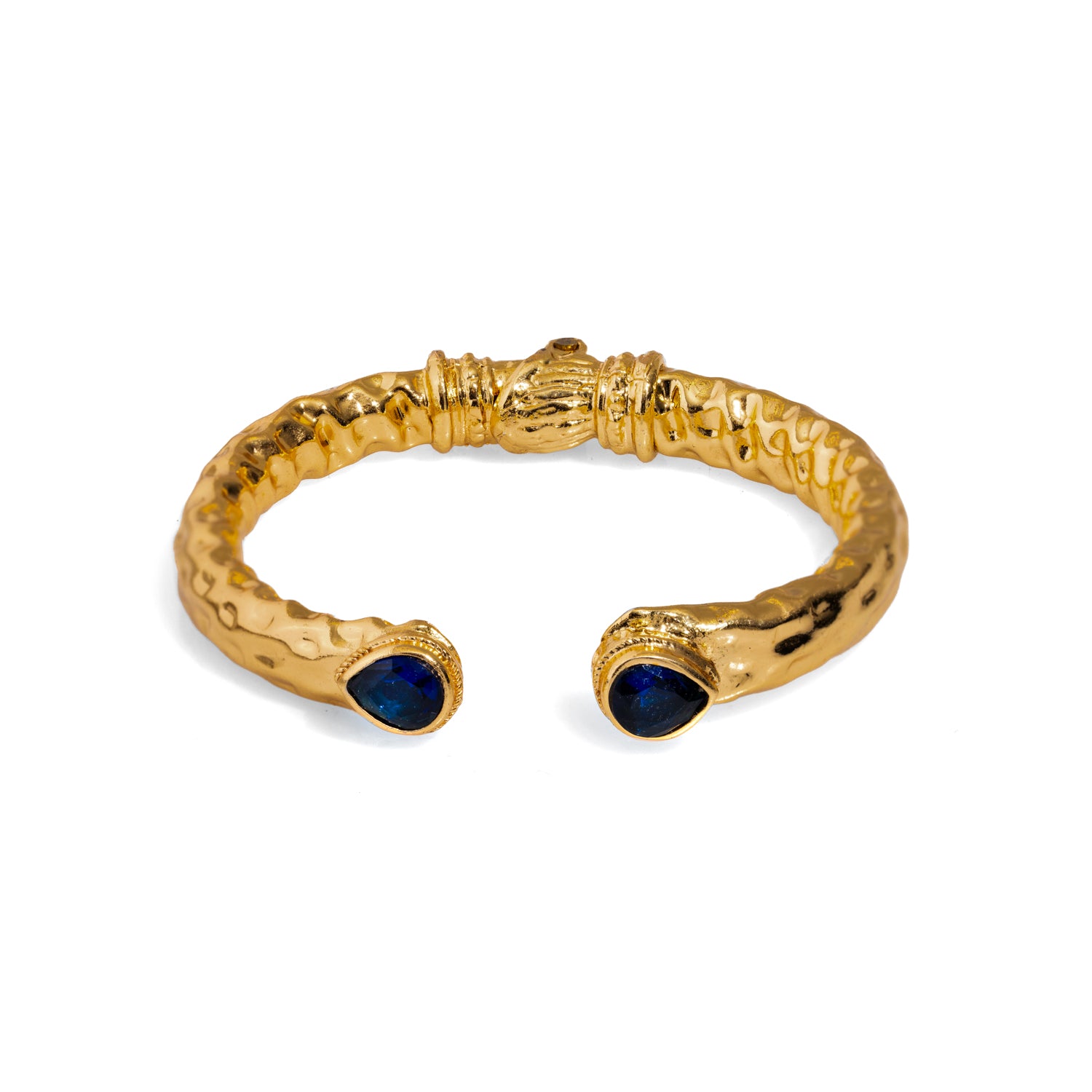 Gold Cuff Bracelet with Sapphire Stones for Timeless Sophistication and Regal Charm