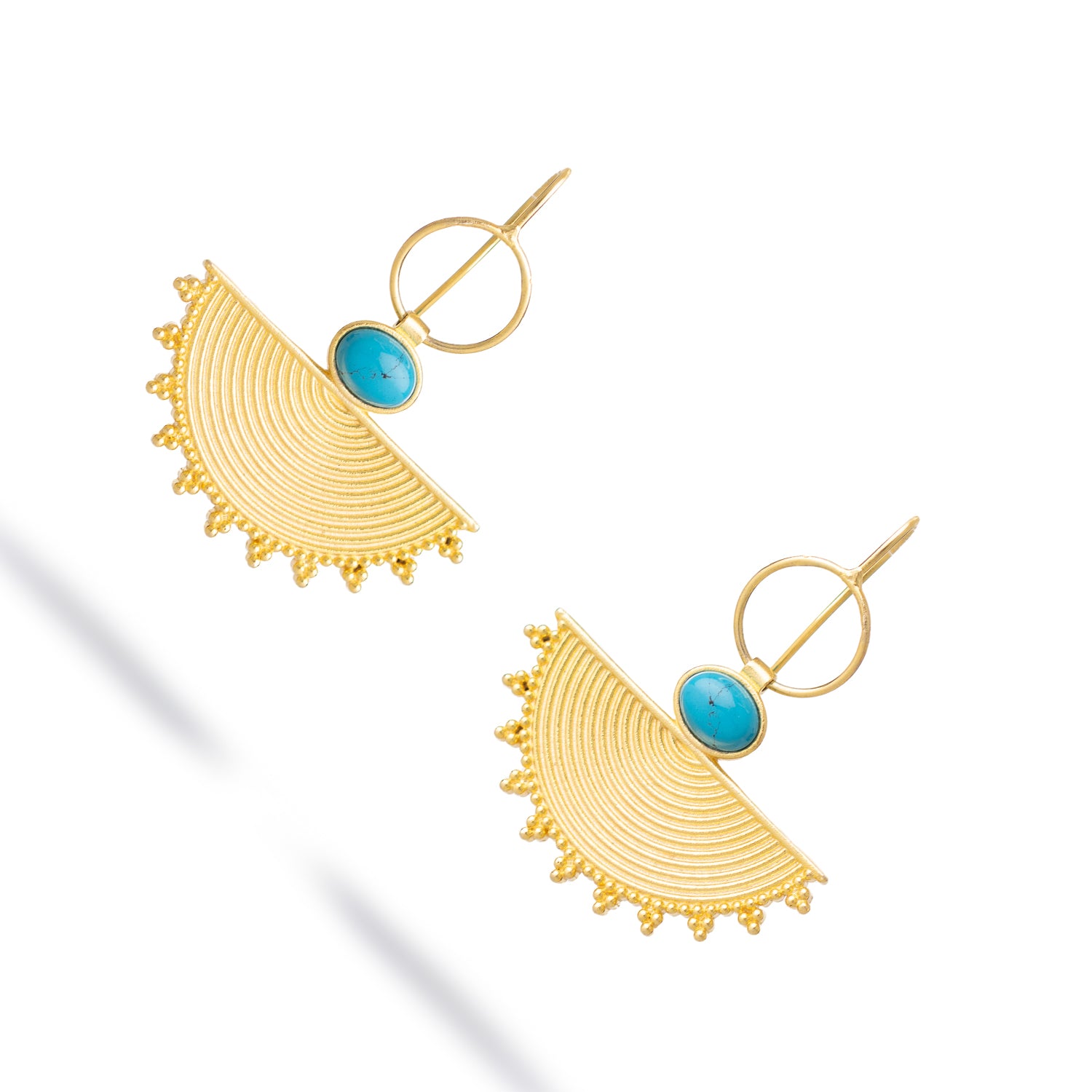 Cleopatra Sunburst Turquoise Gold Earrings