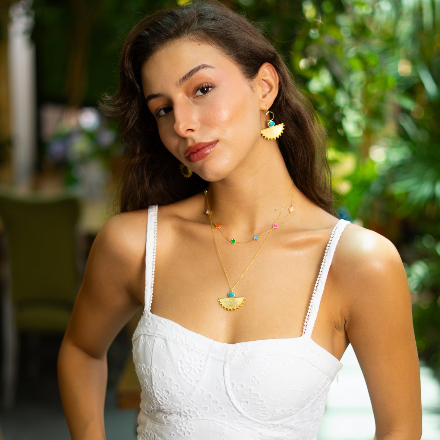Cleopatra Sunburst Turquoise Gold Earrings