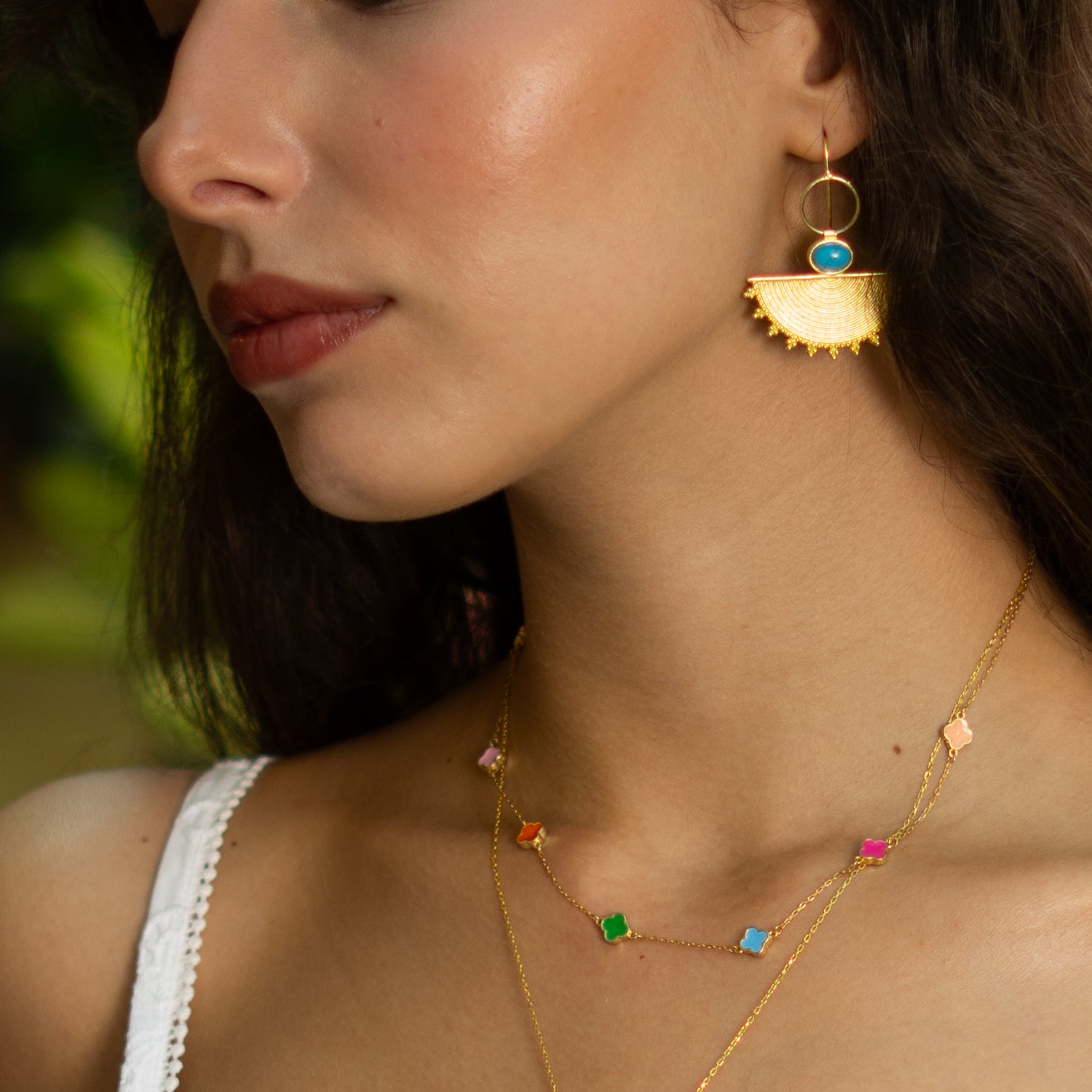 Cleopatra Sunburst Turquoise Gold Earrings