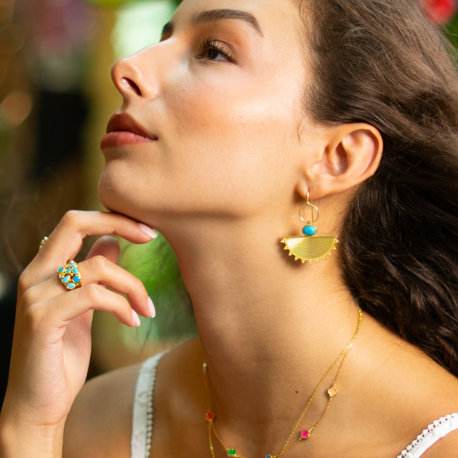 Cleopatra Sunburst Turquoise Gold Earrings