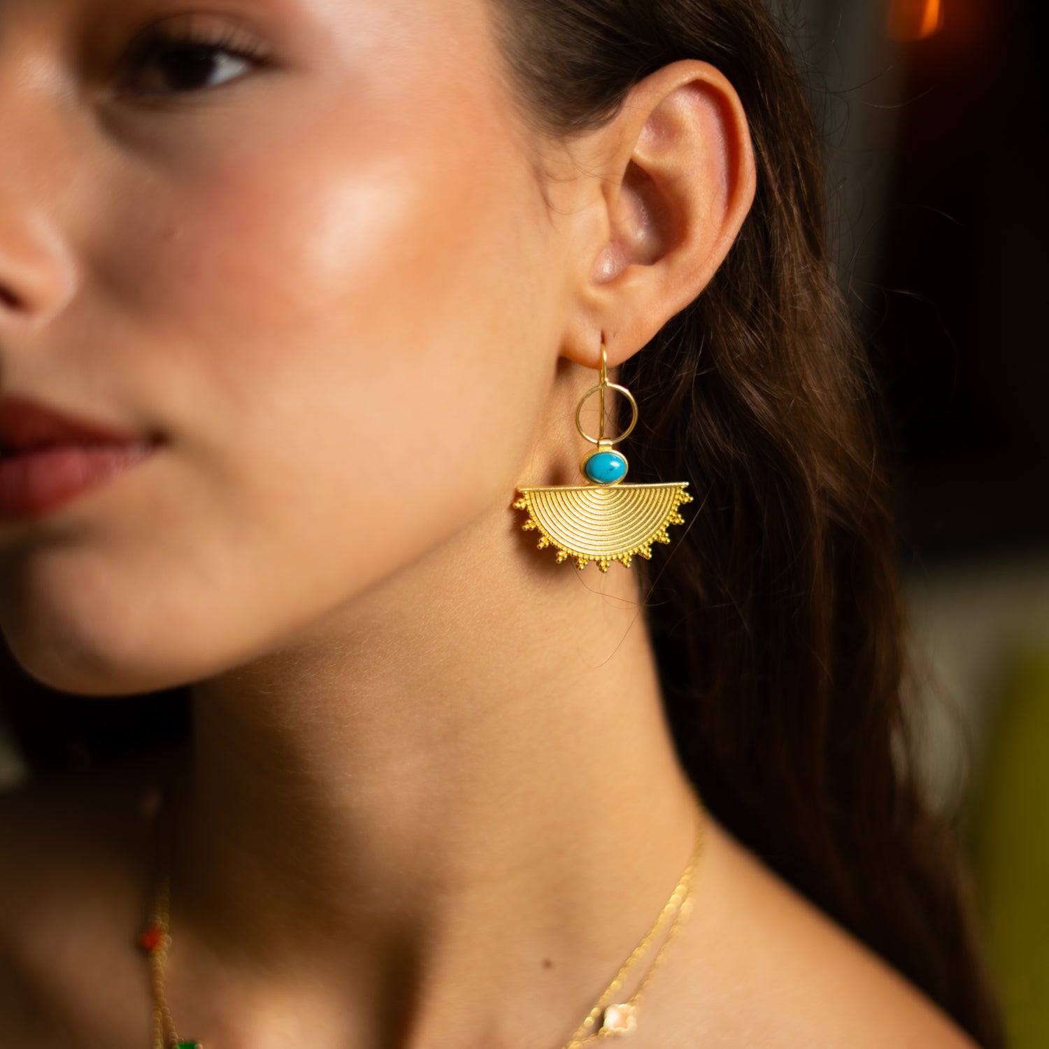 Cleopatra Sunburst Turquoise Gold Earrings