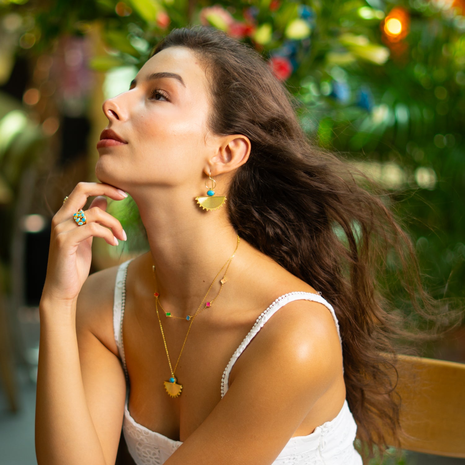 Cleopatra Sunburst Turquoise Gold Earrings