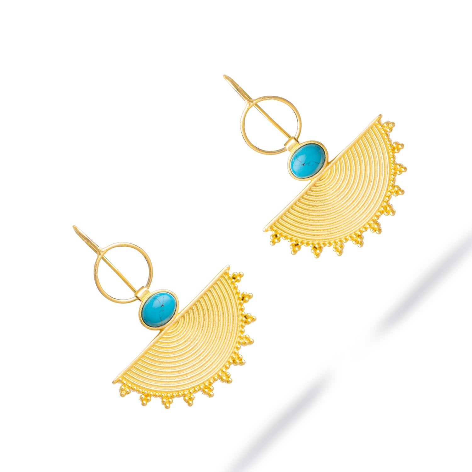 Cleopatra Sunburst Turquoise Gold Earrings