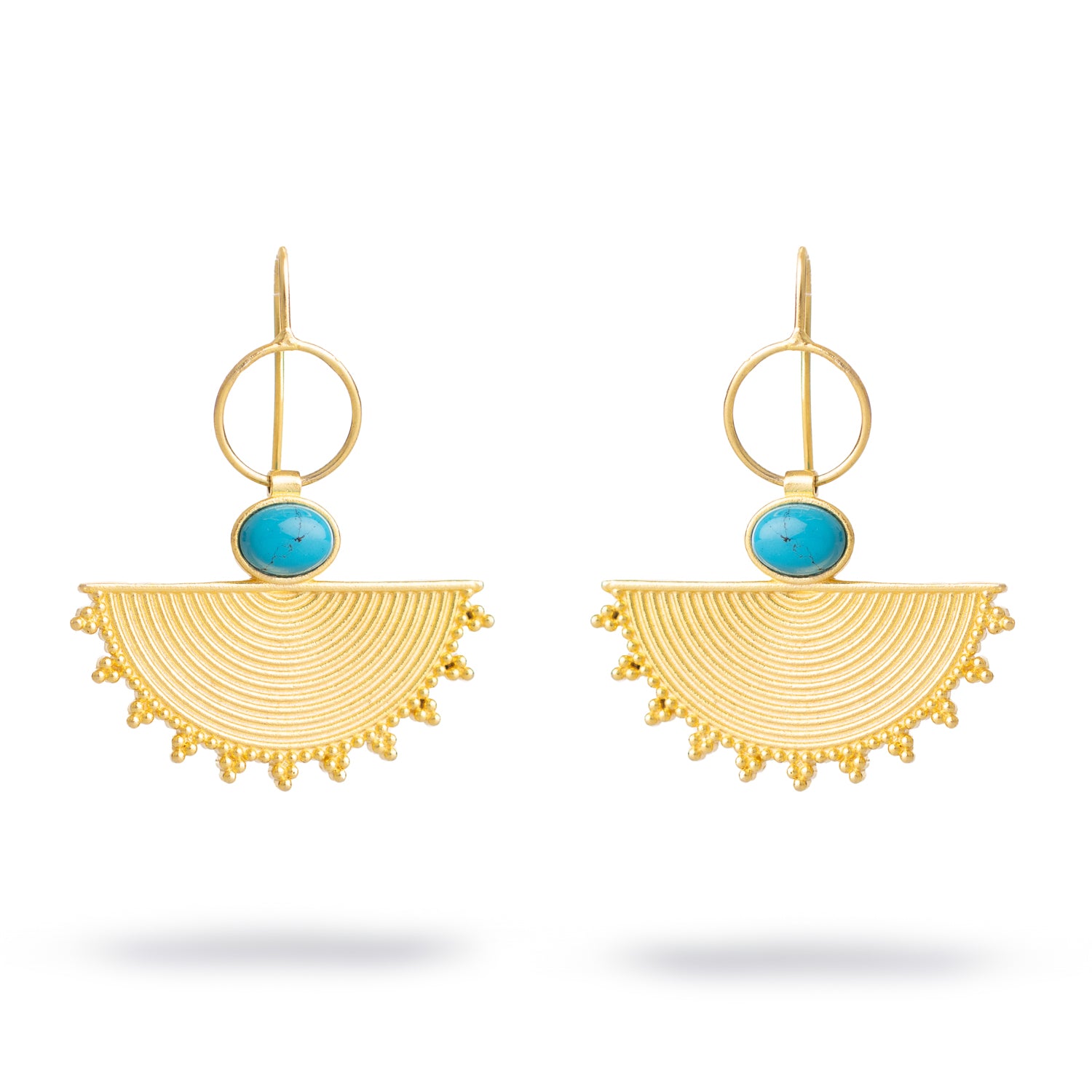 Cleopatra Sunburst Turquoise Gold Earrings
