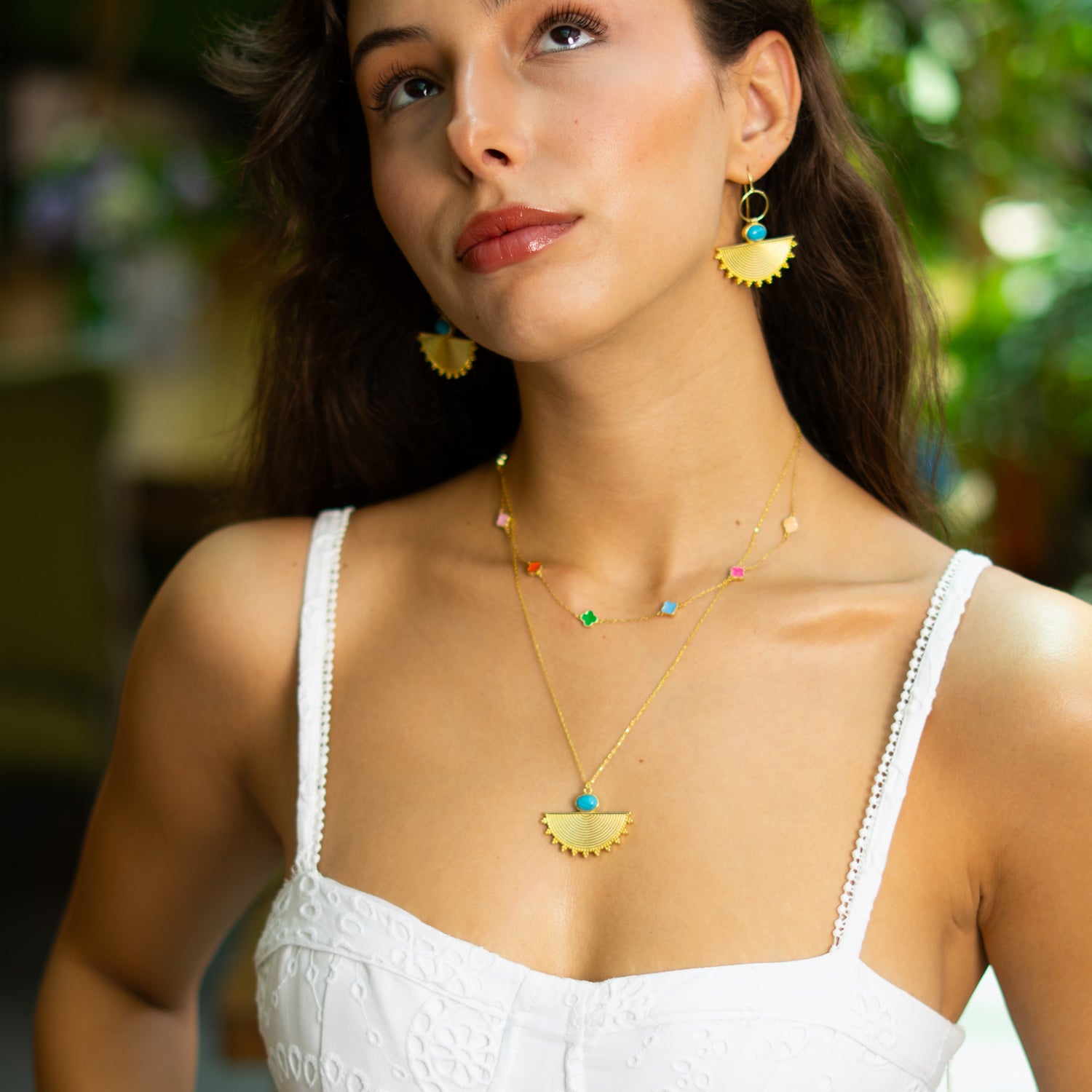 Cleopatra Sunburst Turquoise Gold Necklace