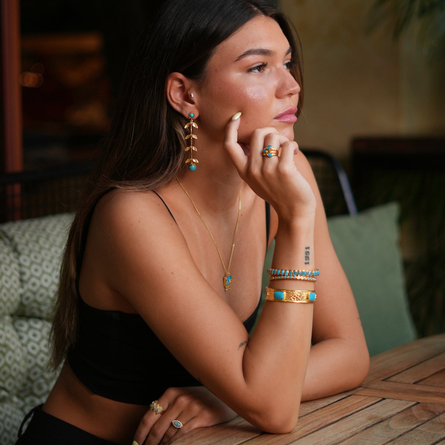 Gold-Plated Cleopatra Cuff Bracelet with Turquoise Gemstones for High-Energy Elegance