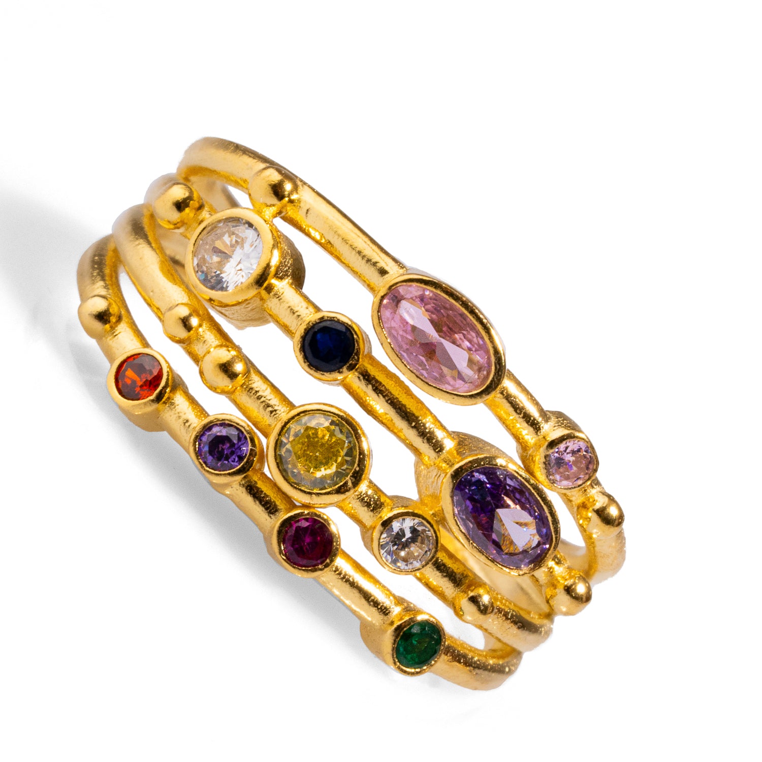 Multicolor Gemstone Adjustable Ring with 24K Gold-Plated Base for a Trendy, Elegant Look