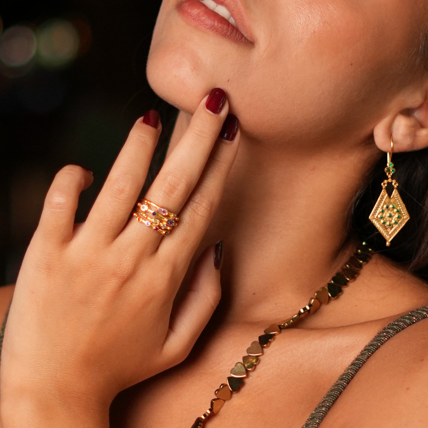 Vibrant Multi Gemstone Adjustable Ring with 24K Gold-Plated Design for a Fun and Elegant Look
