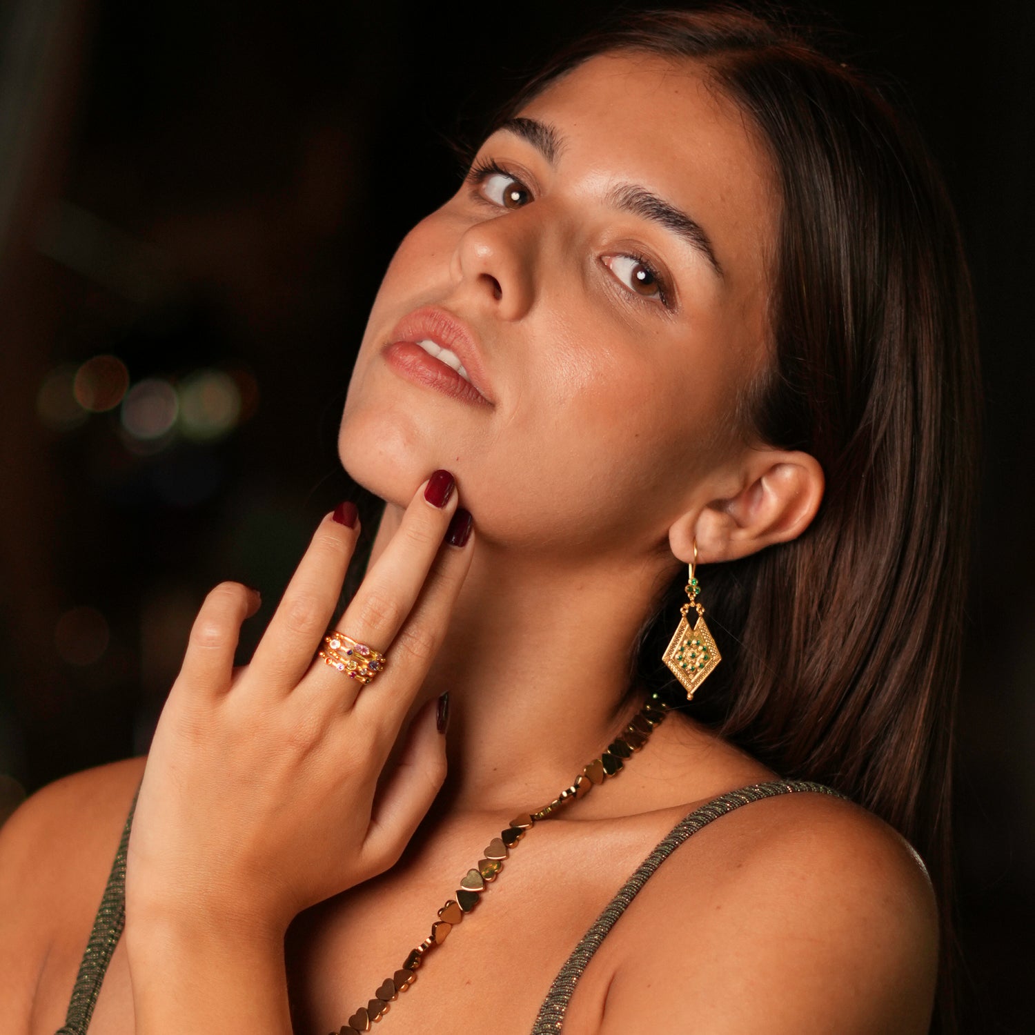 Adjustable Gold Ring with Multi Gemstones in a Rainbow of Colors for Versatile, Fashionable Style