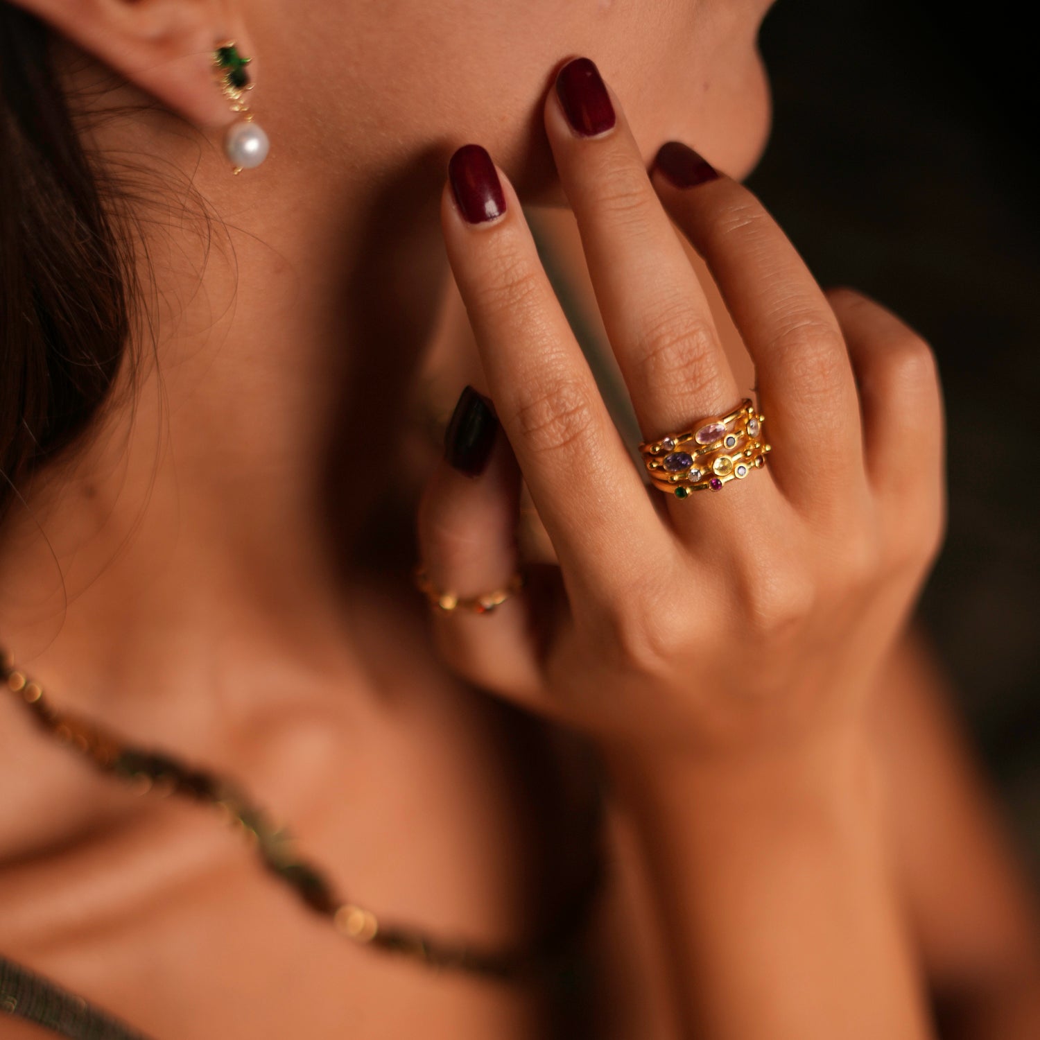 24K Gold-Plated Adjustable Statement Ring with Multicolor Gemstones for a Versatile, Chic Accessory
