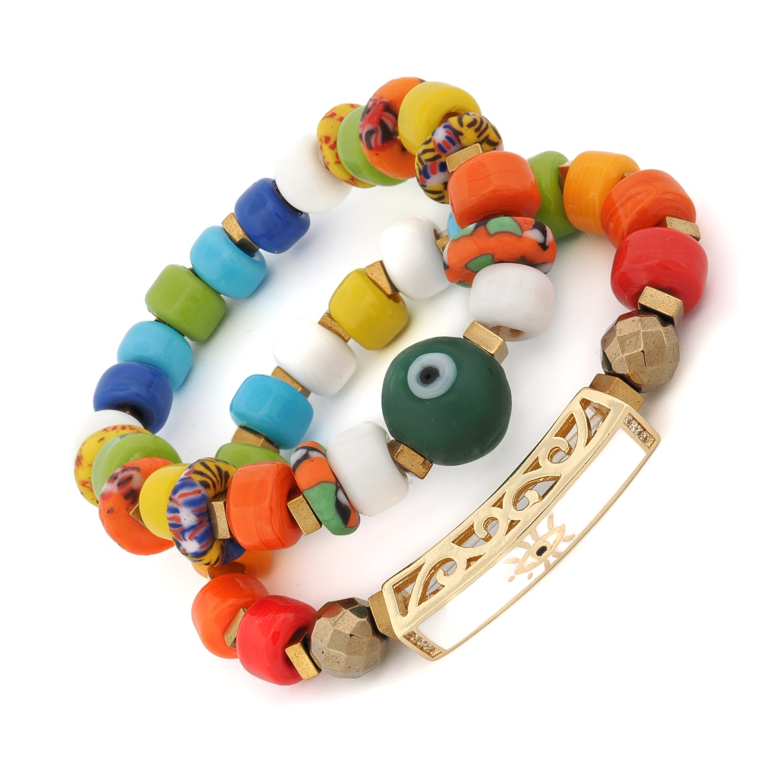Artisan beaded bracelets offering spiritual protection and boho chic design