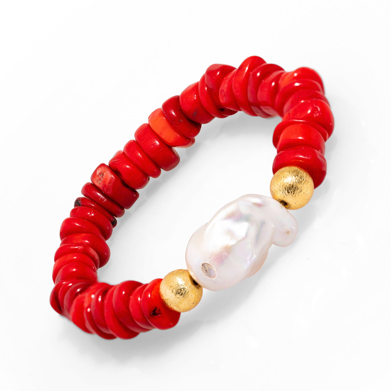 Gold and Coral Beaded Bracelet with Pearl Stone for Energy, Elegance, and Charm