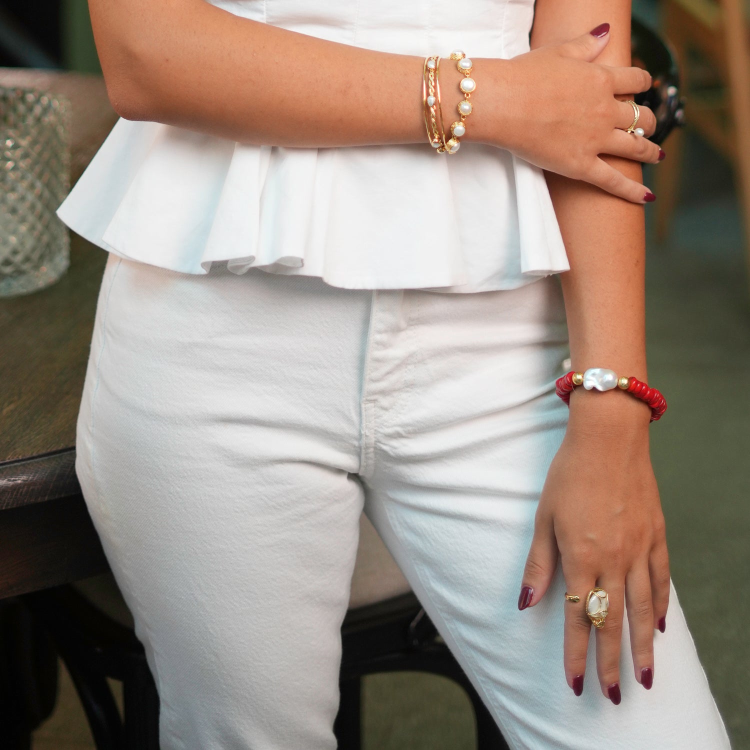 Handmade Coral and Pearl Bracelet with Gold Accents for a Unique, Stylish Touch