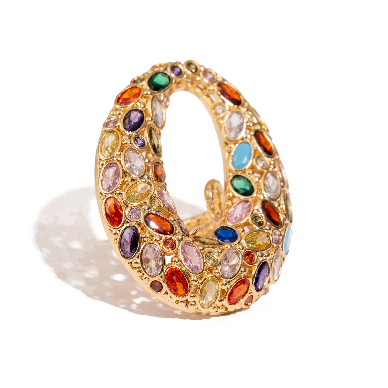 Cosmic Aura Multi Gemstone Gold Adjustable Ring