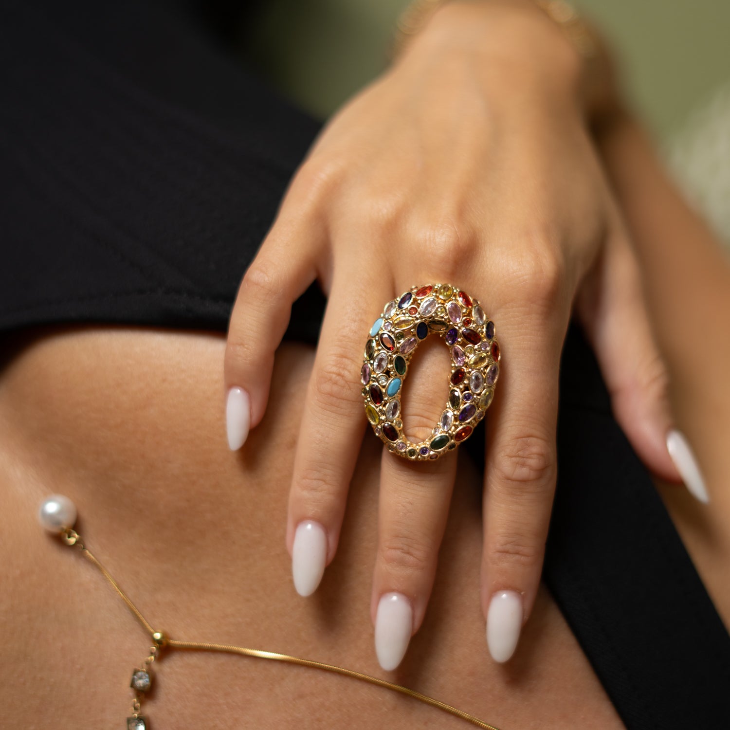 Cosmic Aura Multi Gemstone Gold Adjustable Ring